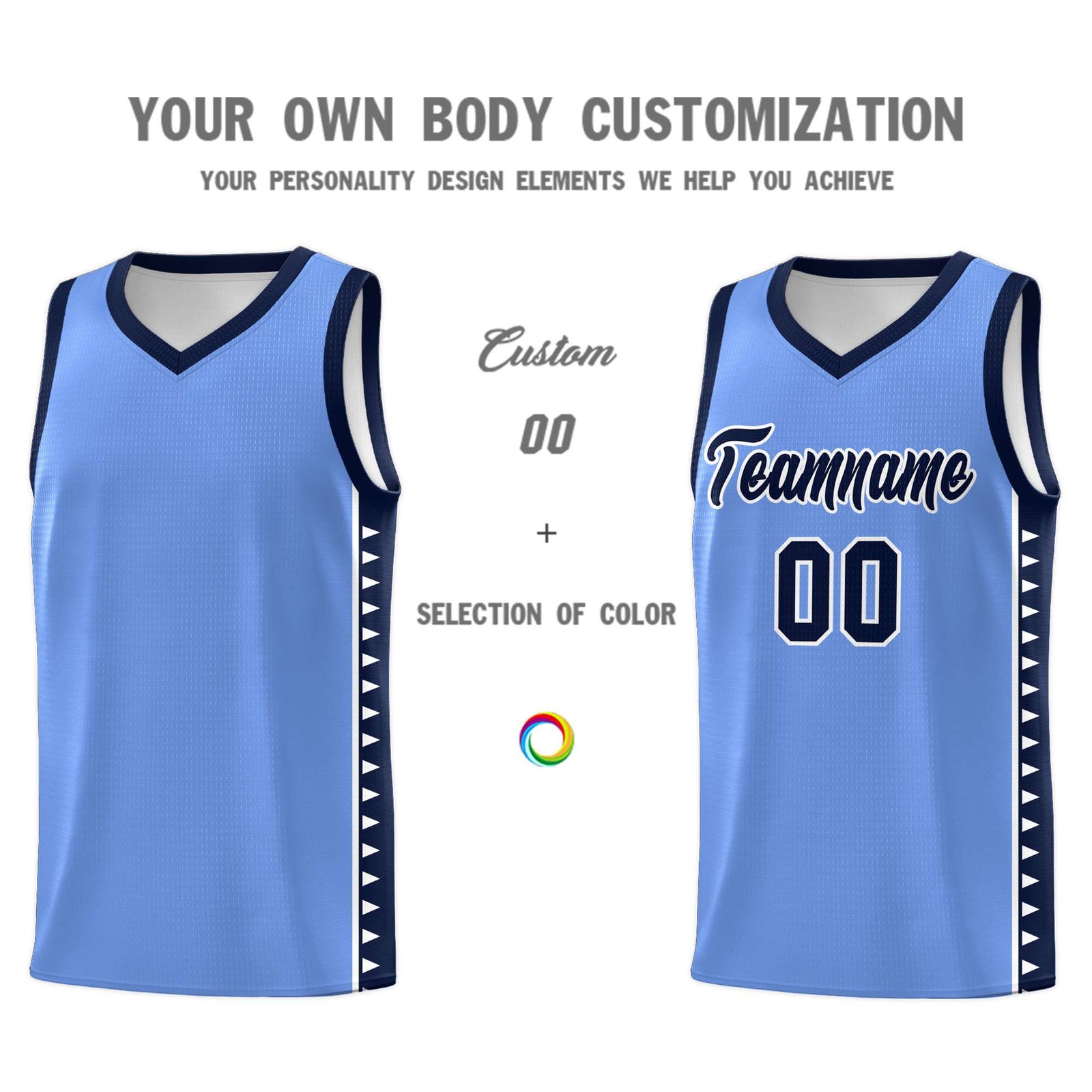 Custom Light Blue Navy Basketball Kits With Side Zigzag Pattern