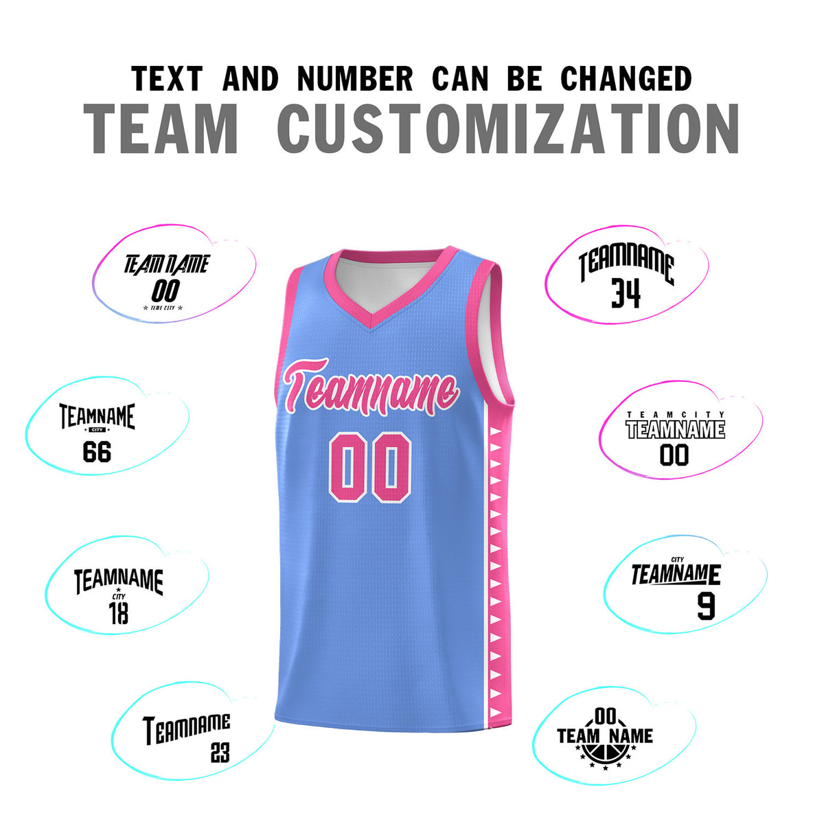 Custom Light Blue Pink Basketball Kits With Side Zigzag Pattern