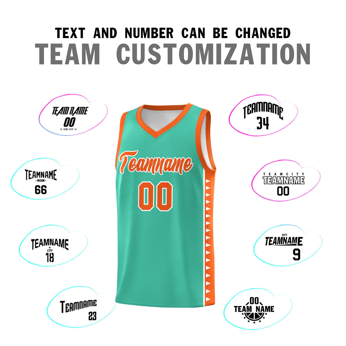 Custom Bright Green Orange Basketball Kits With Side Zigzag Pattern