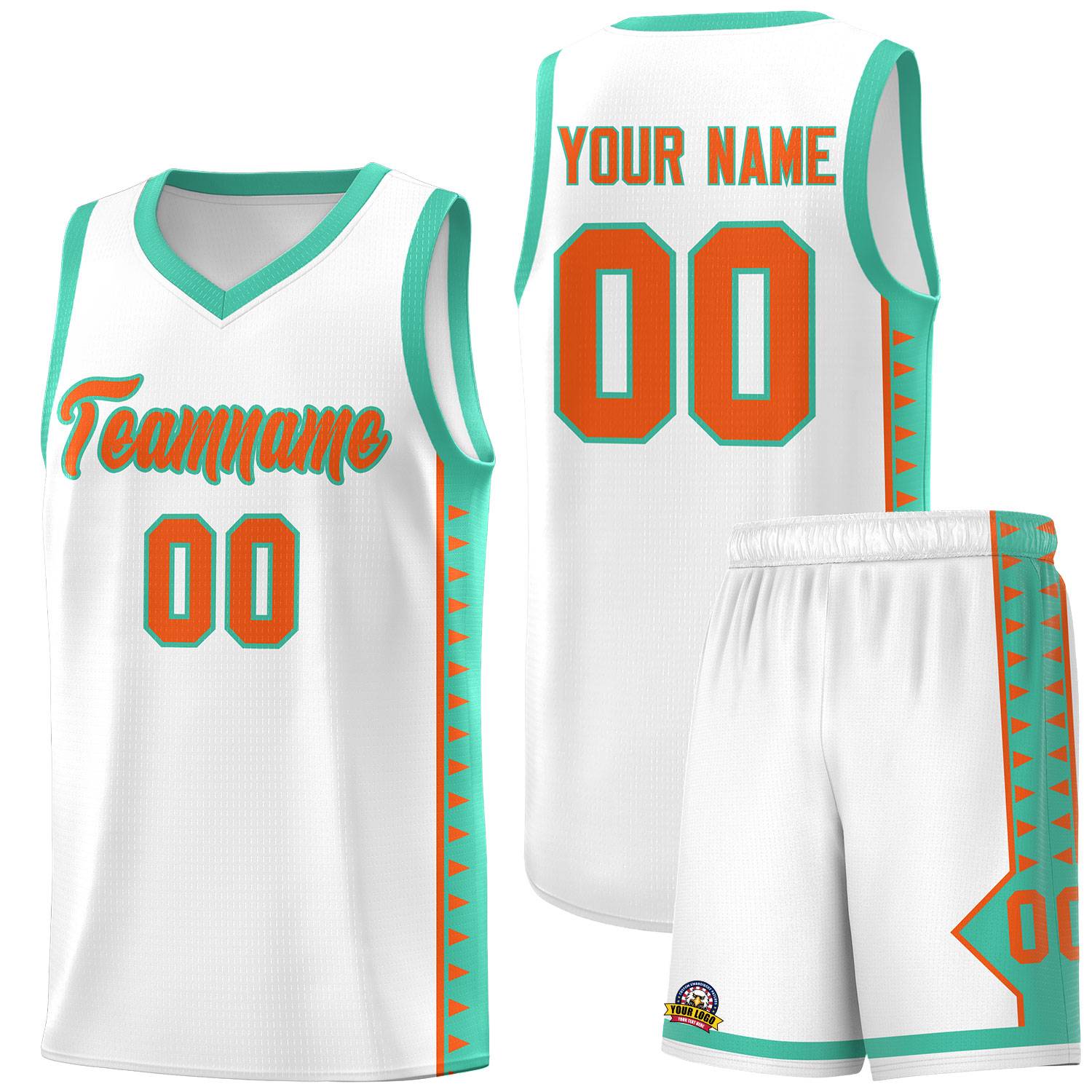 Custom White Bright Green Basketball Kits With Side Zigzag Pattern