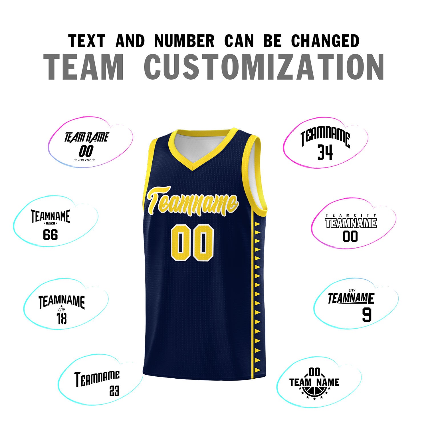 Custom Navy Gold Basketball Kits With Side Zigzag Pattern