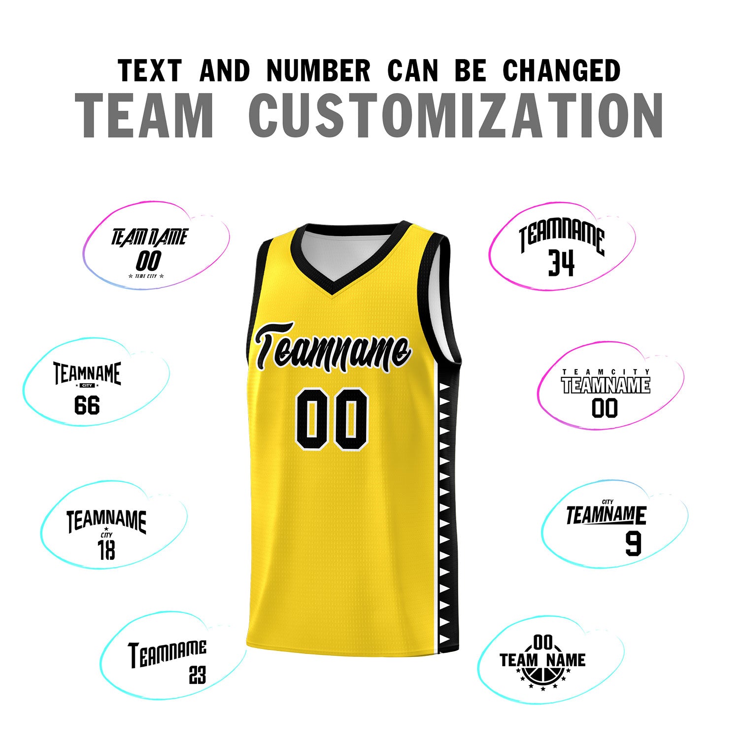 Custom Gold Black Basketball Kits With Side Zigzag Pattern