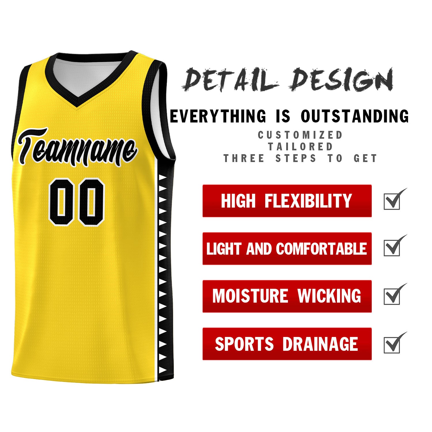 Custom Gold Black Basketball Kits With Side Zigzag Pattern