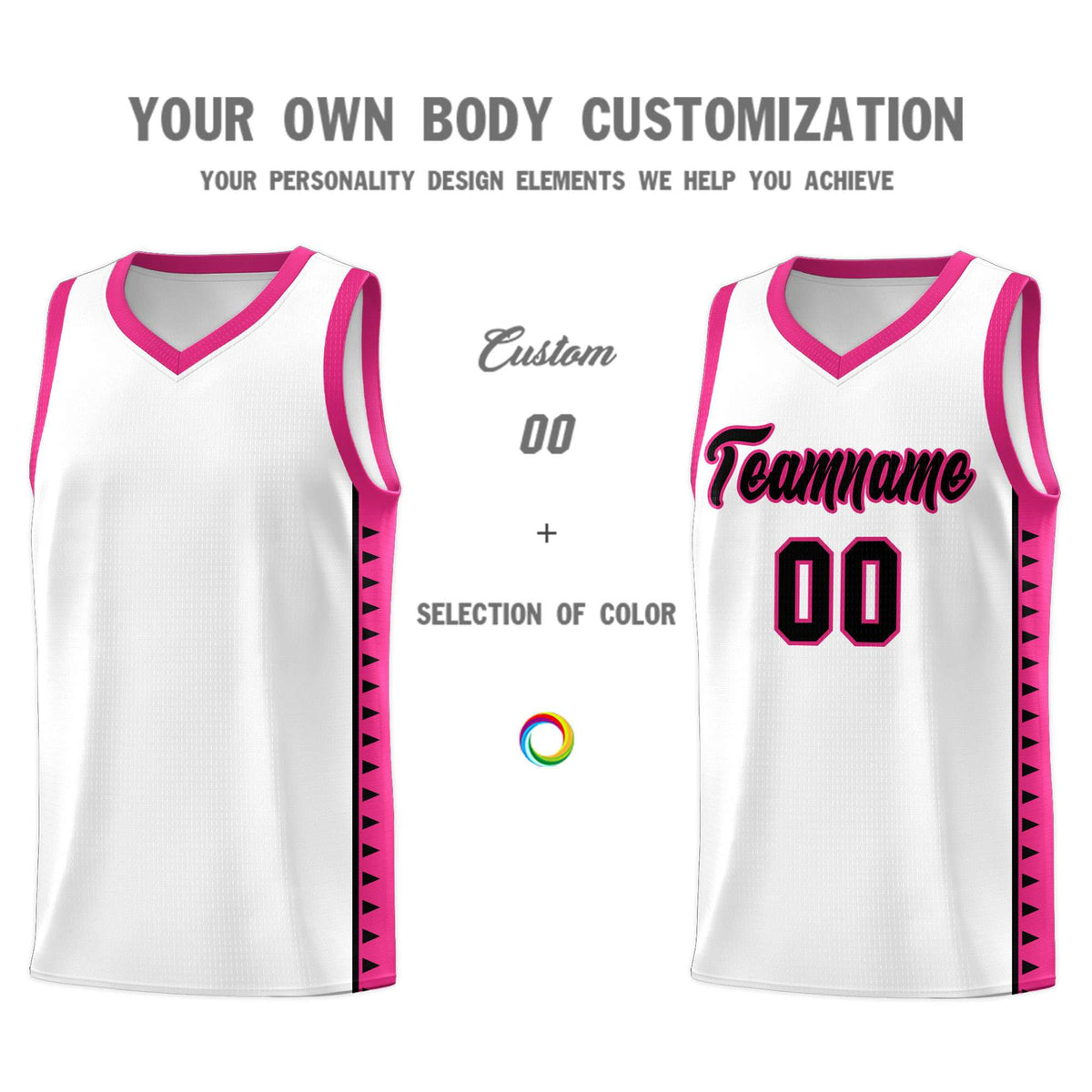 Custom White Rose Red Basketball Kits With Side Zigzag Pattern