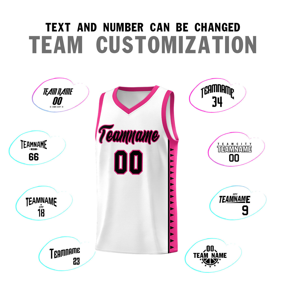 Custom White Rose Red Basketball Kits With Side Zigzag Pattern