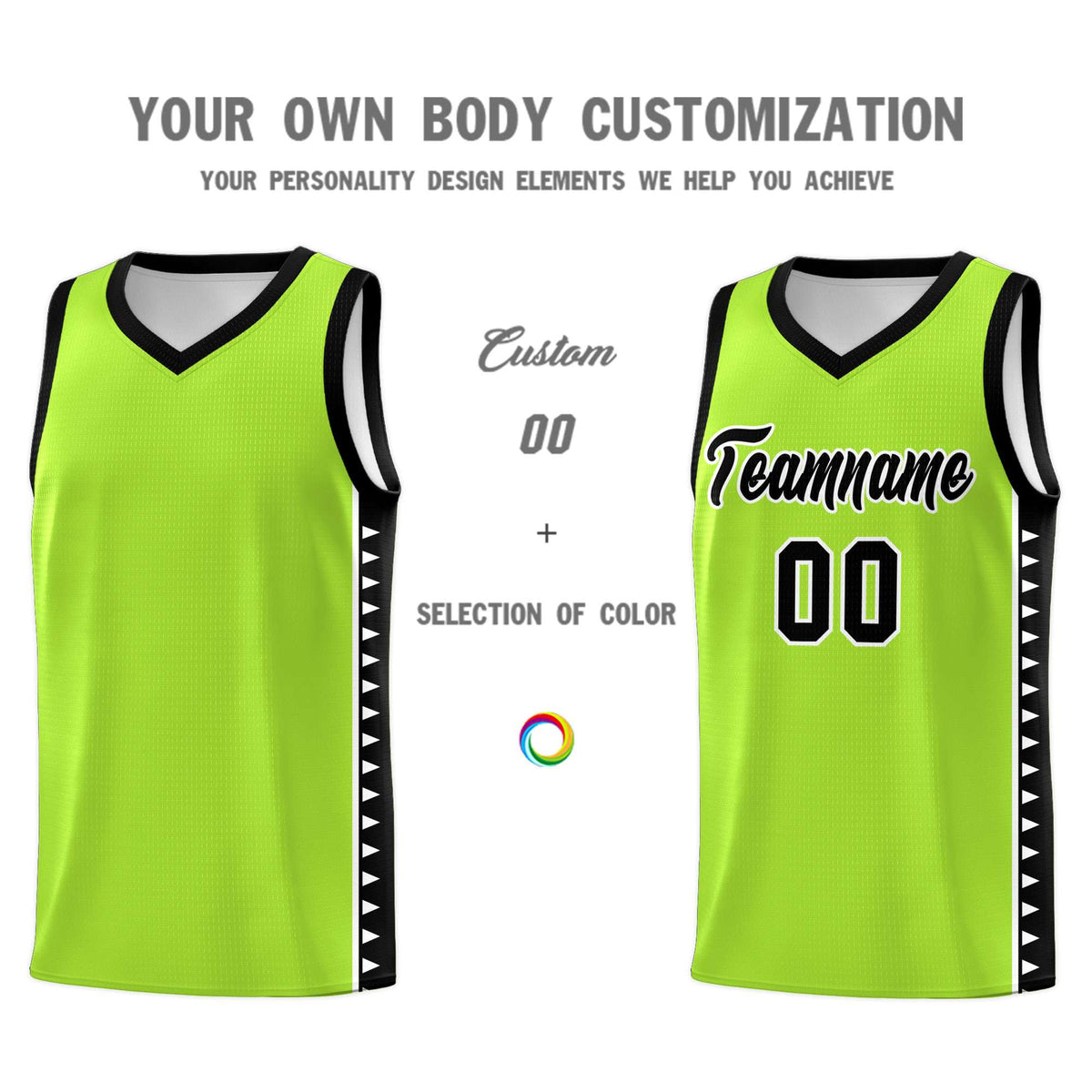 Custom Neon Green Black Basketball Kits With Side Zigzag Pattern