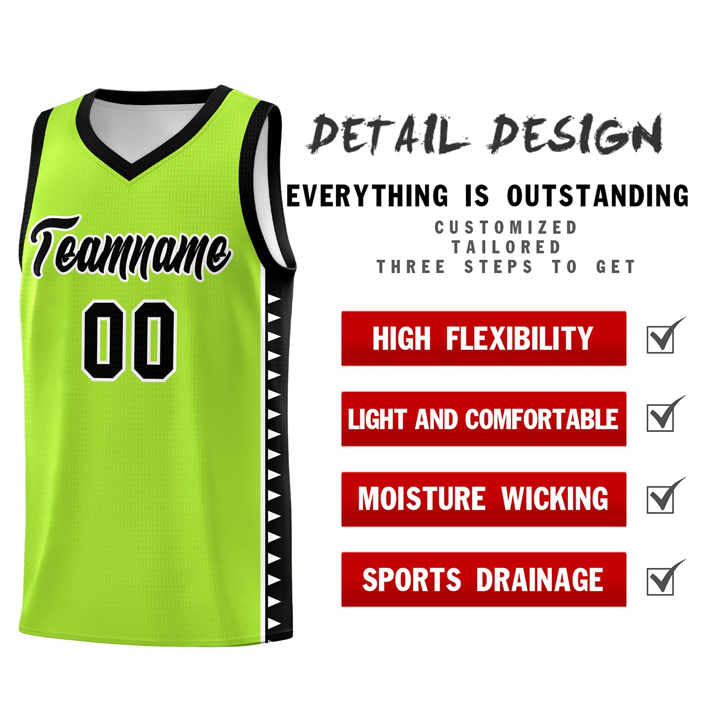 Custom Neon Green Black Basketball Kits With Side Zigzag Pattern
