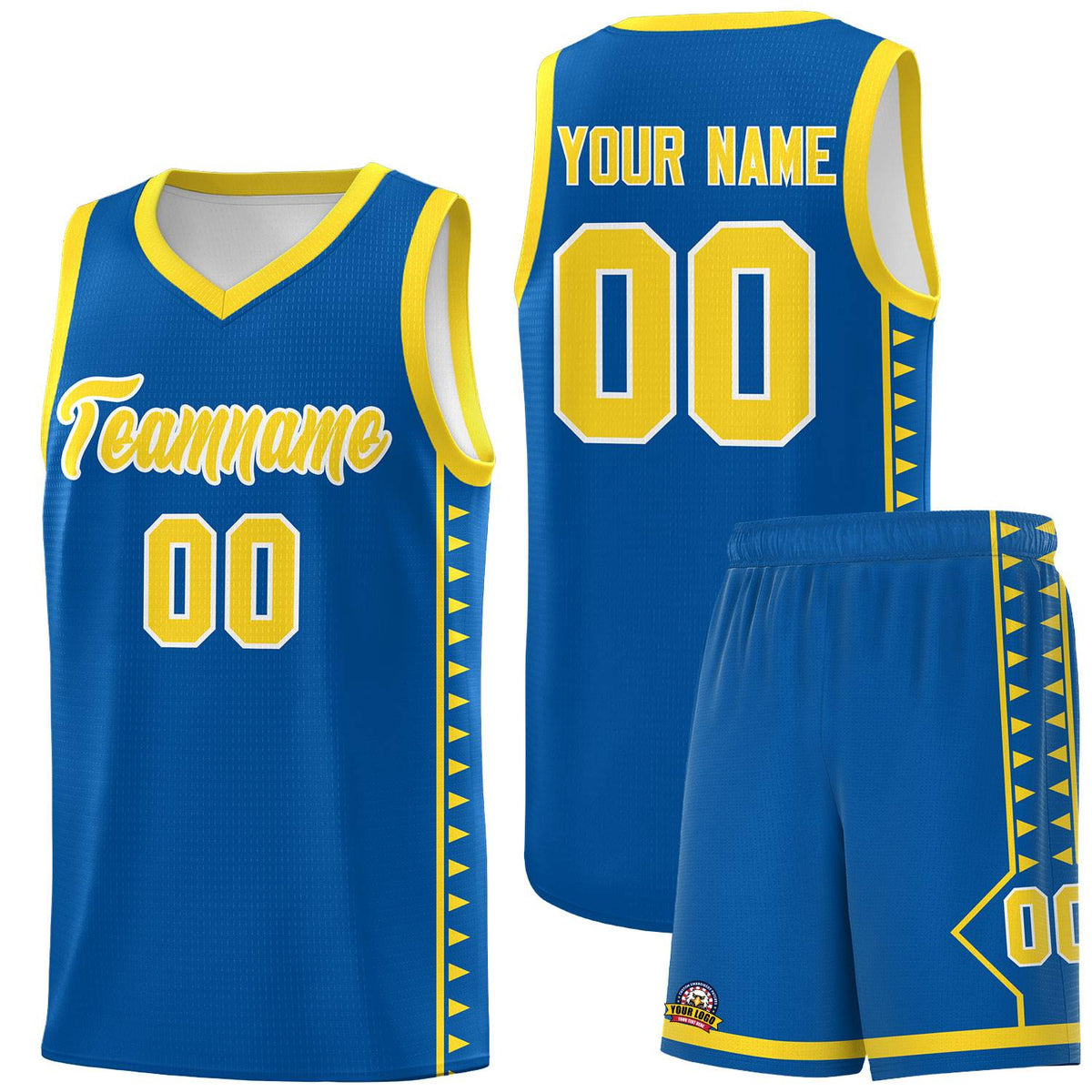 Custom Royal Gold Basketball Kits With Side Zigzag Pattern