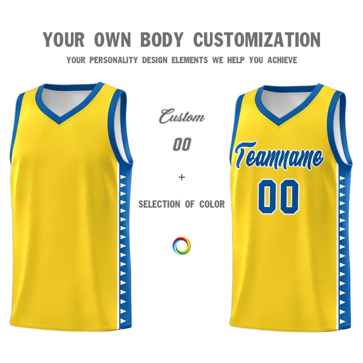 Custom Gold Royal Basketball Kits With Side Zigzag Pattern