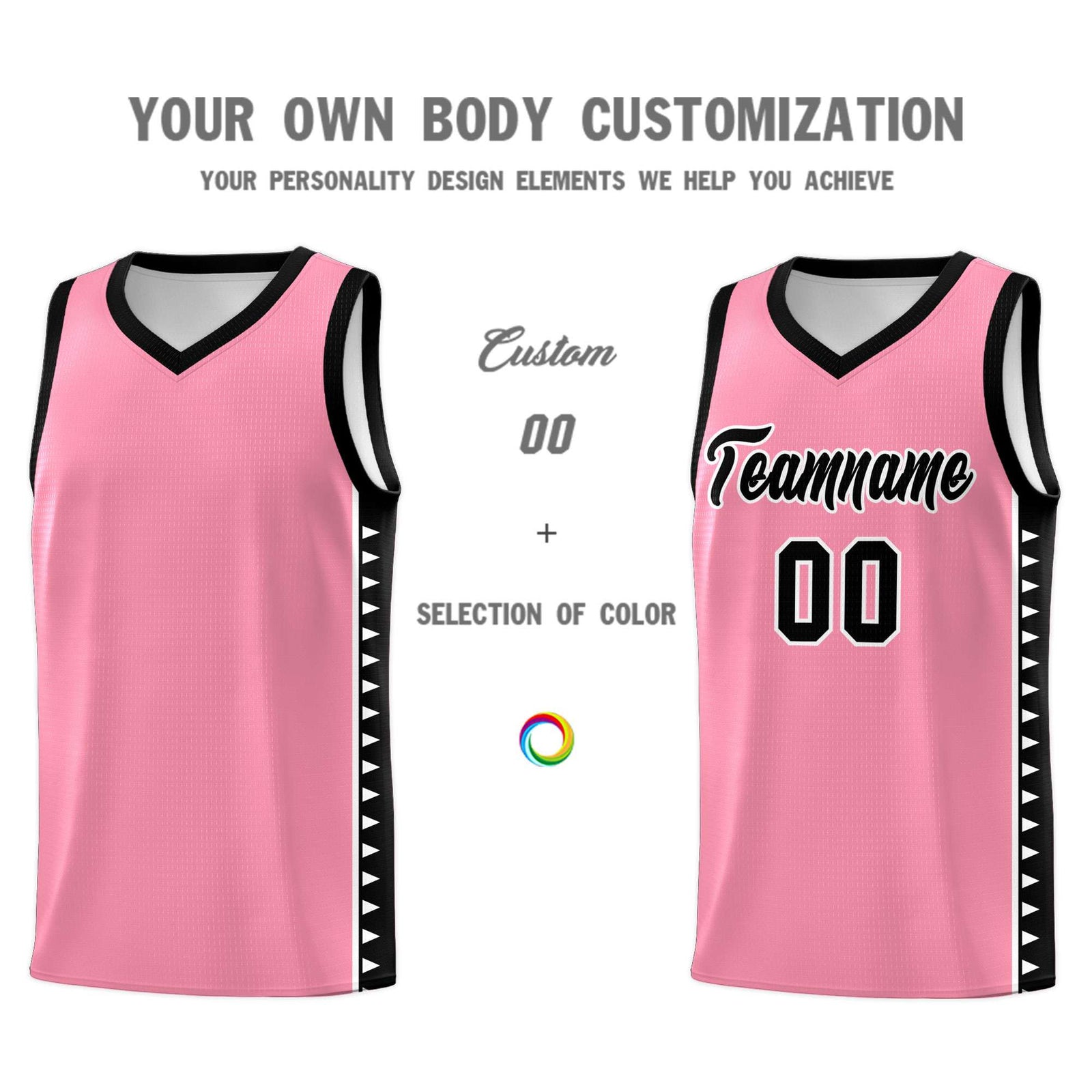 Custom Light Pink Black Basketball Kits With Side Zigzag Pattern
