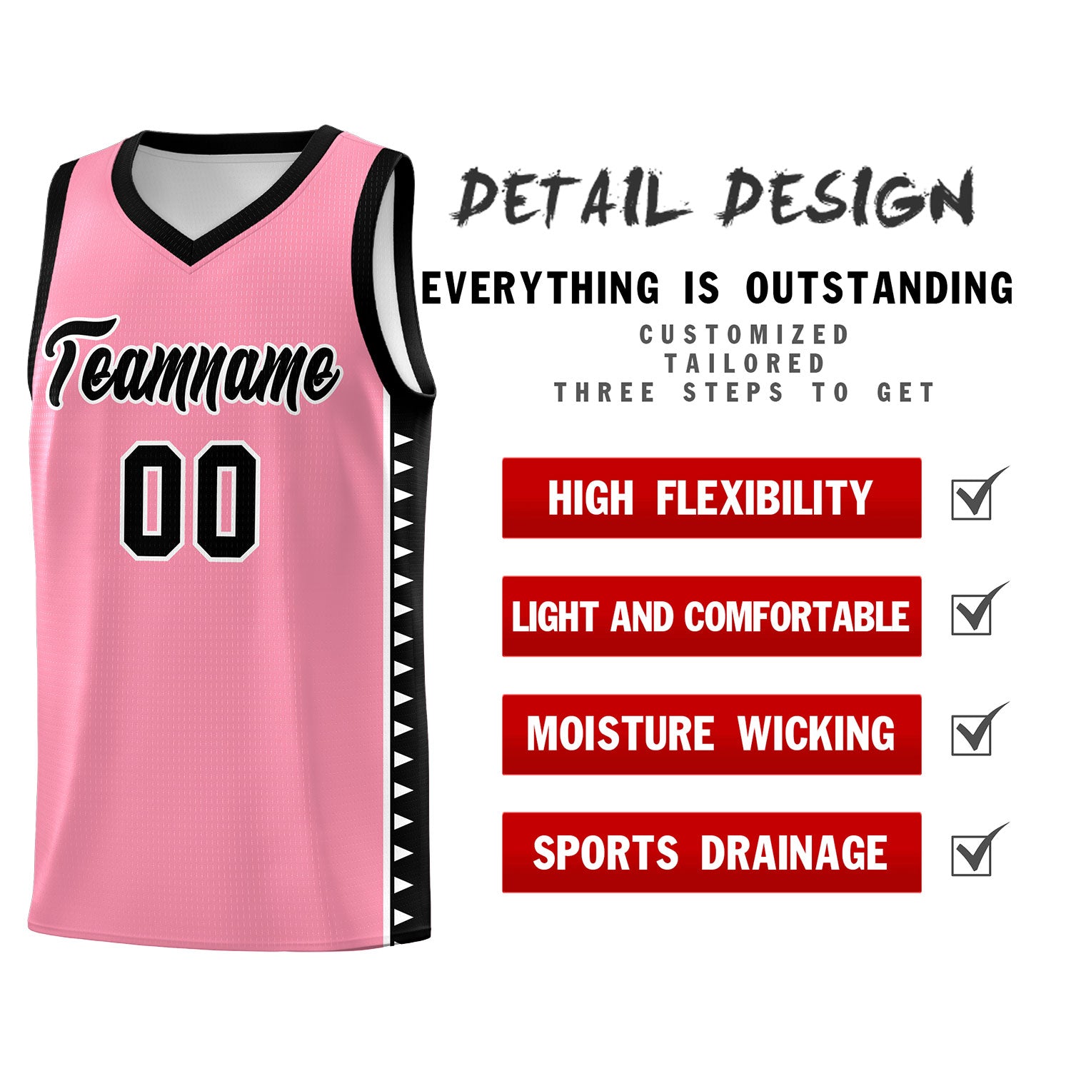 Custom Light Pink Black Basketball Kits With Side Zigzag Pattern