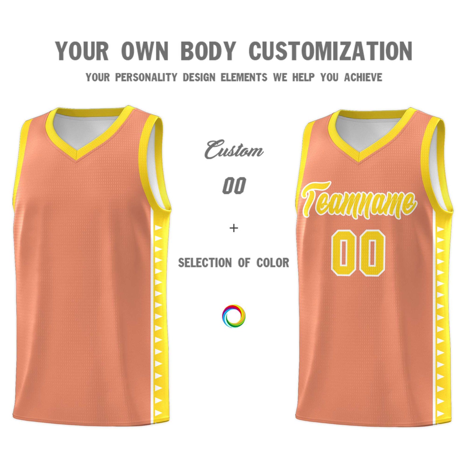 Custom Light Orange Gold Basketball Kits With Side Zigzag Pattern