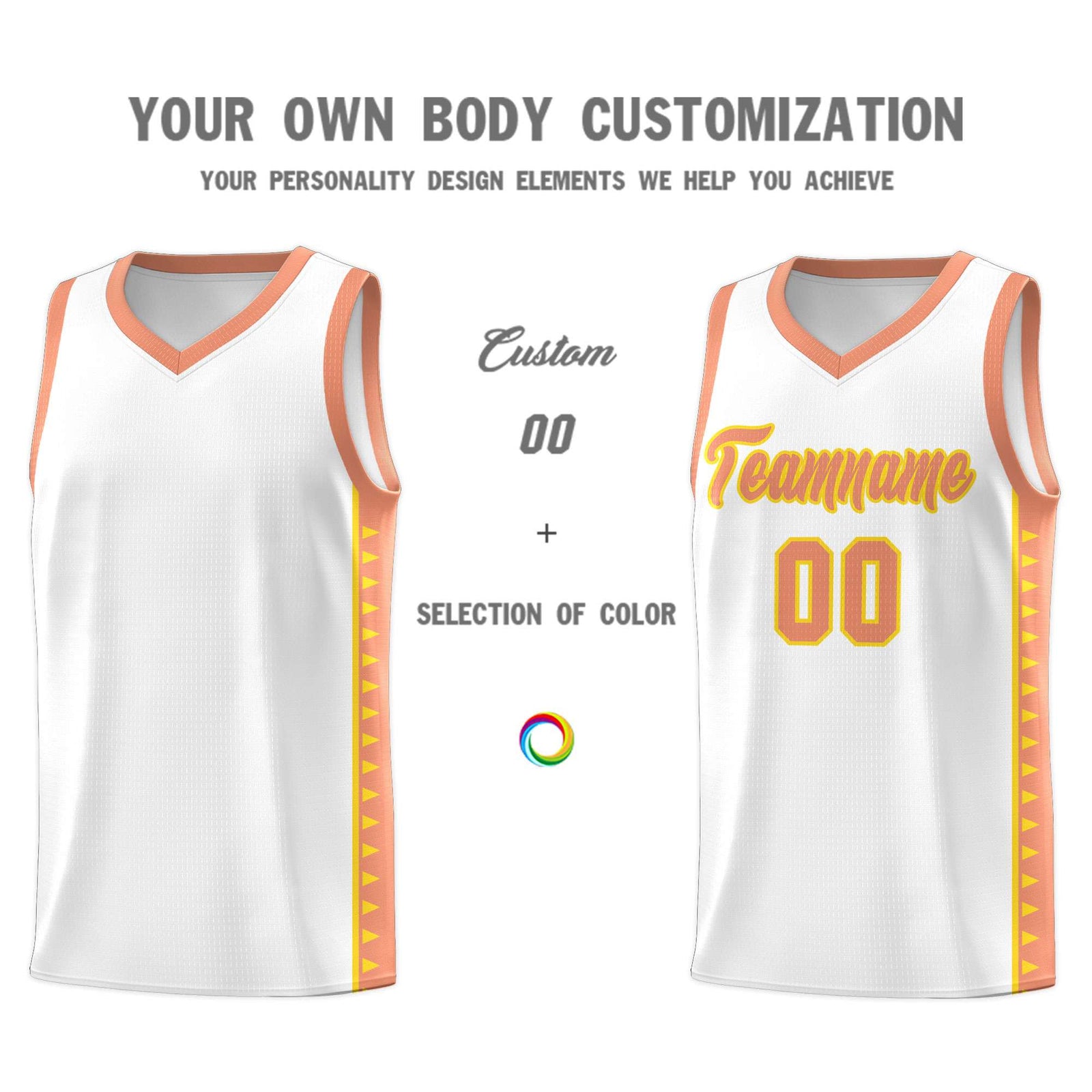 Custom White Light Orange Basketball Kits With Side Zigzag Pattern