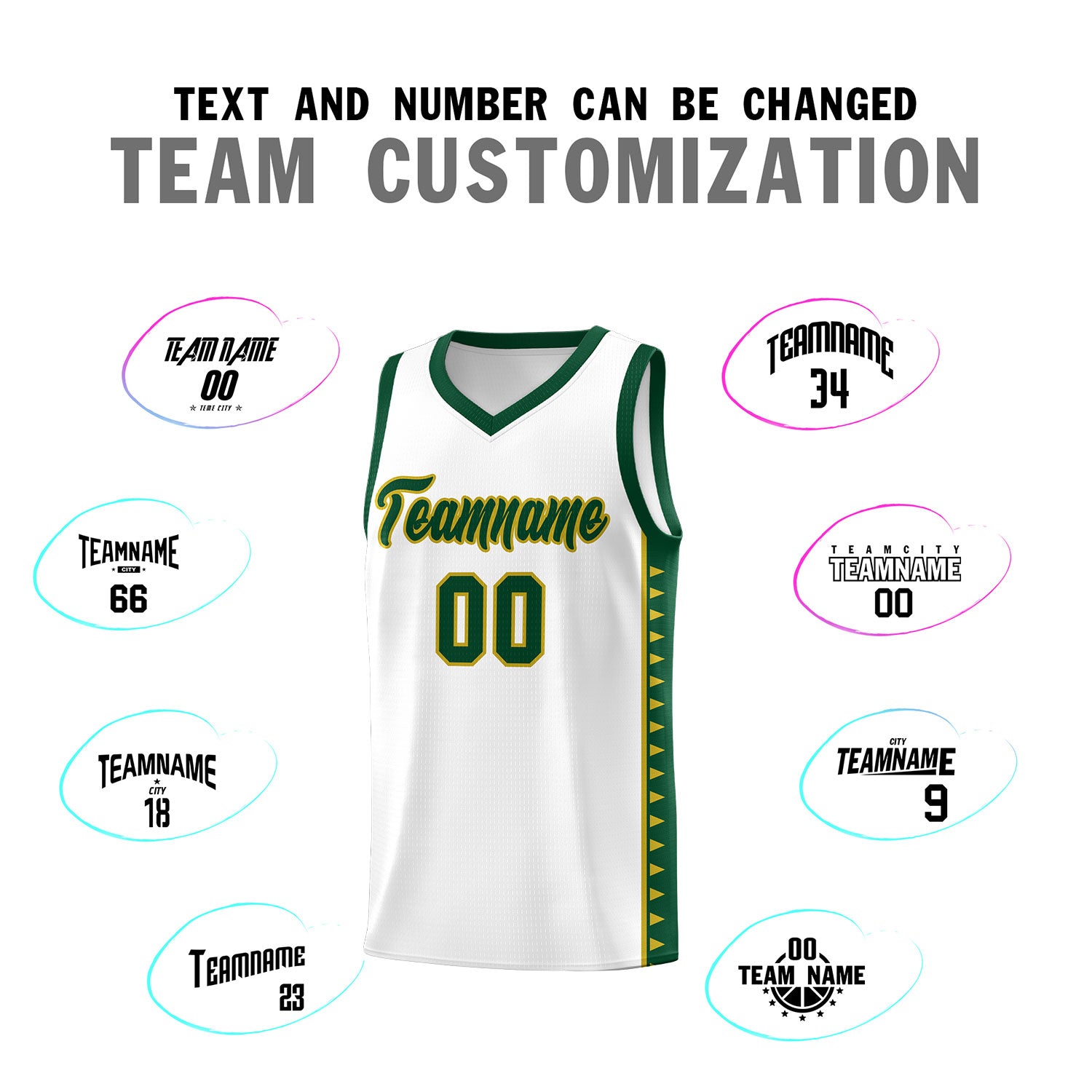 Custom White Green Basketball Kits With Side Zigzag Pattern