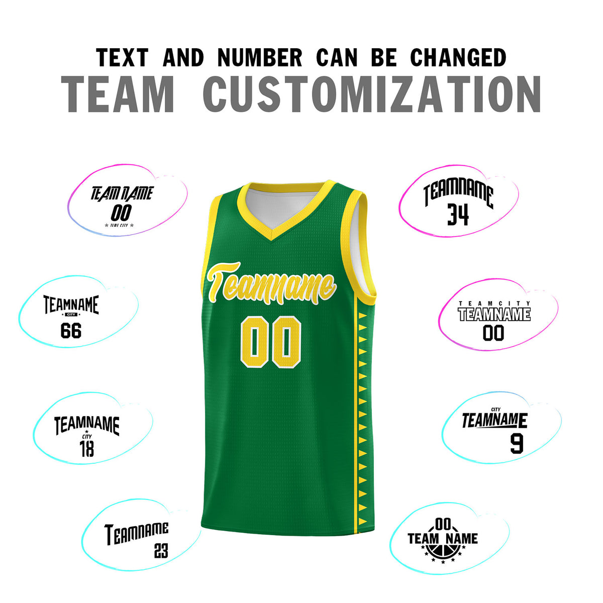 Custom Kelly Green Gold Basketball Kits With Side Zigzag Pattern