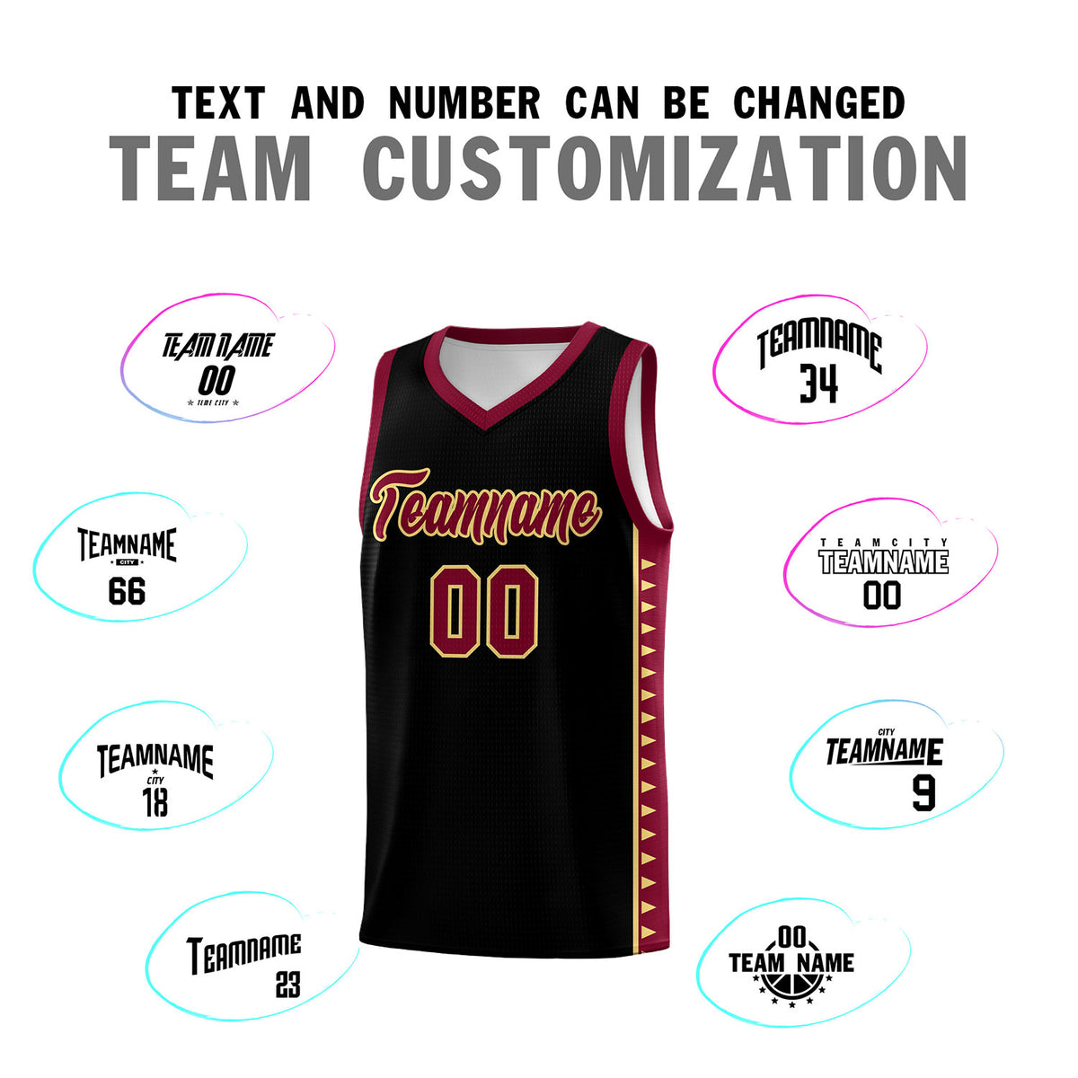 Custom Black Crimson Basketball Kits With Side Zigzag Pattern
