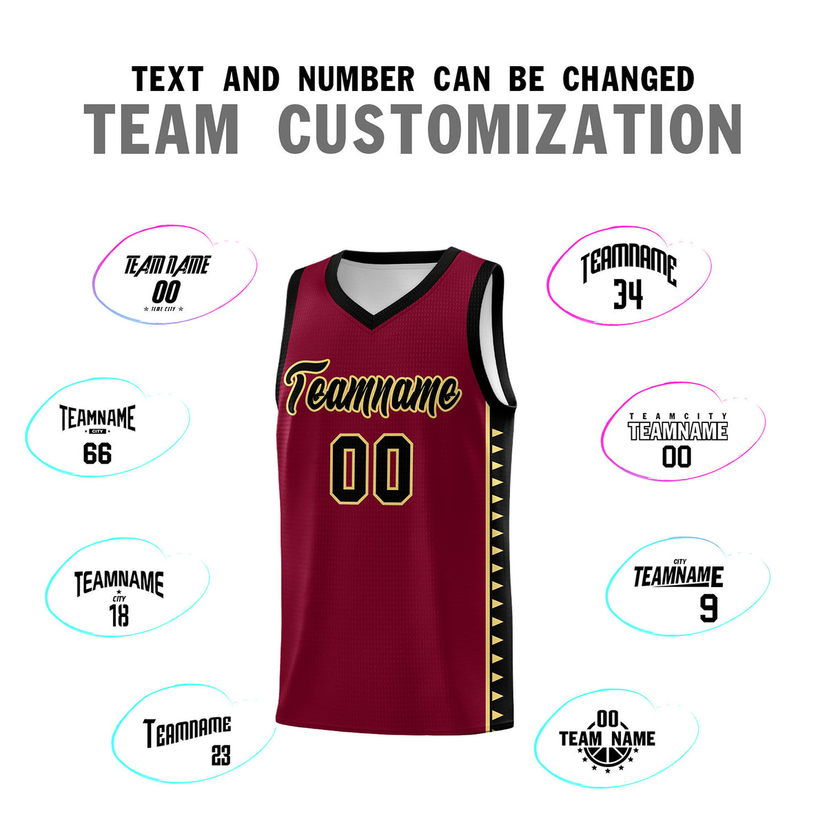 Custom Crimson Black Basketball Kits With Side Zigzag Pattern