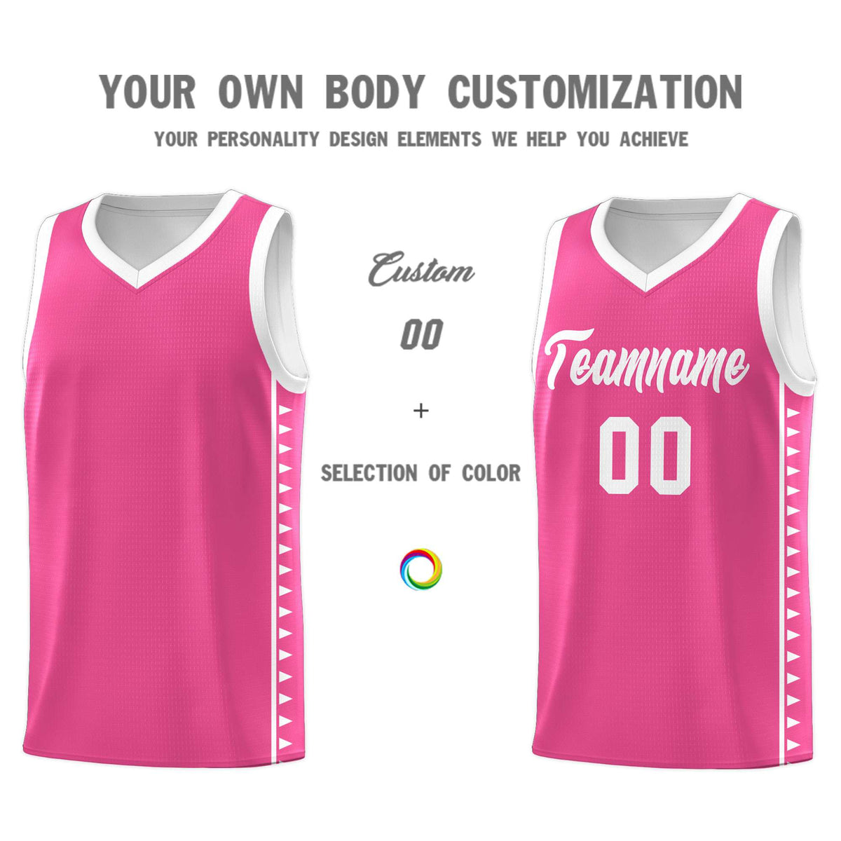Custom Pink White Basketball Kits With Side Zigzag Pattern