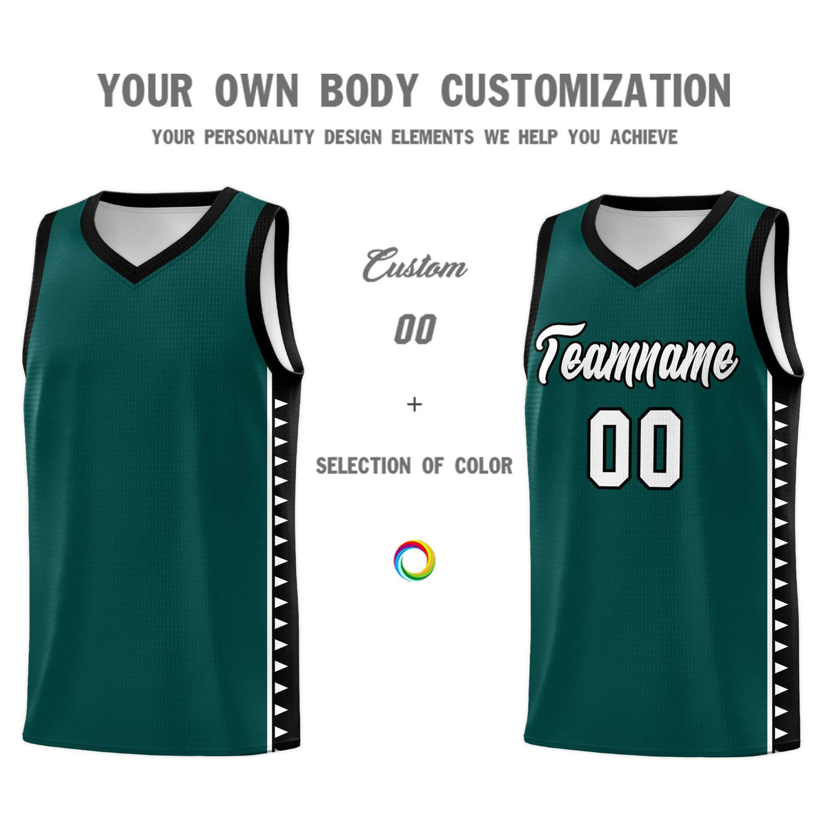 Custom Midnight Green Black Basketball Kits With Side Zigzag Pattern