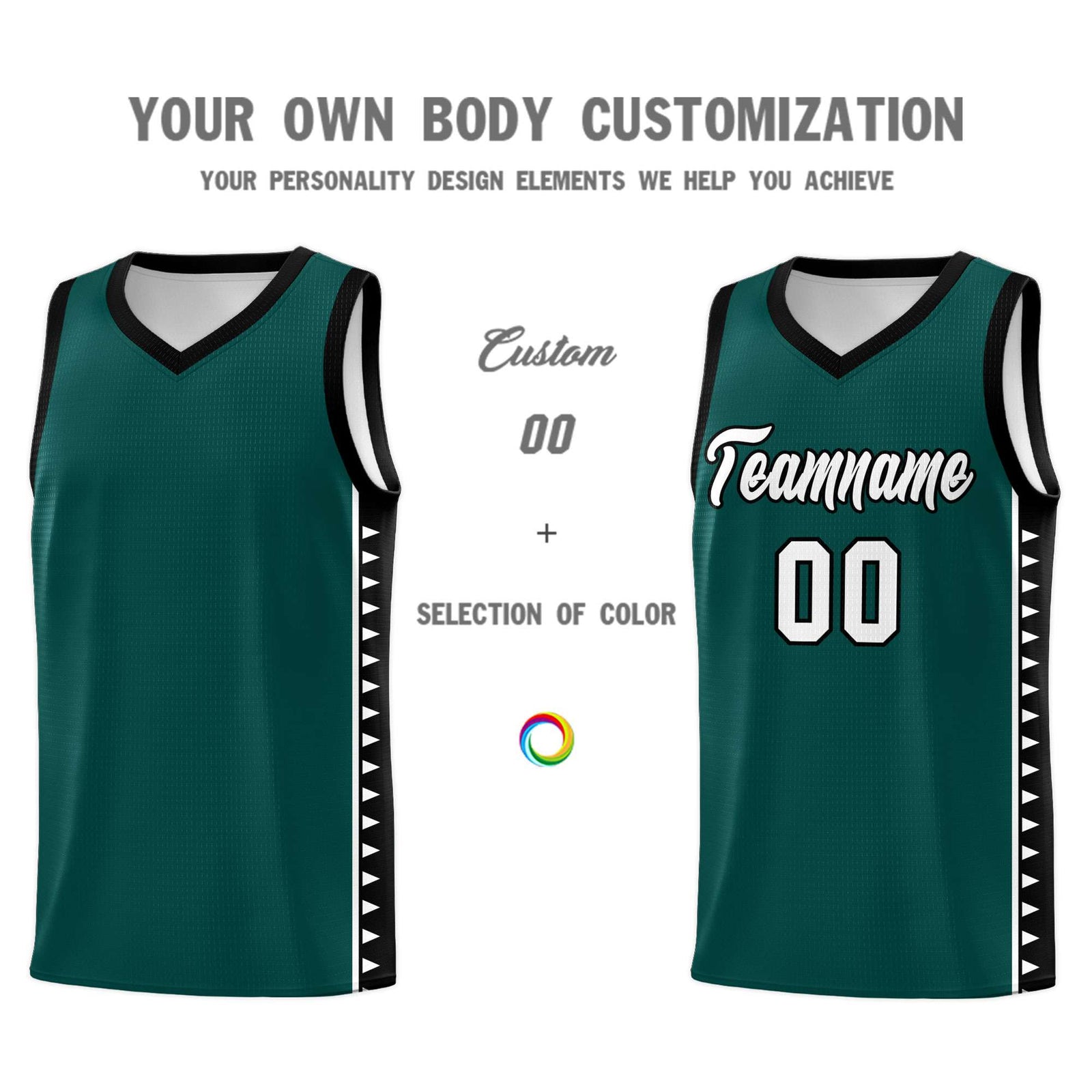 Custom Midnight Green Black Basketball Kits With Side Zigzag Pattern