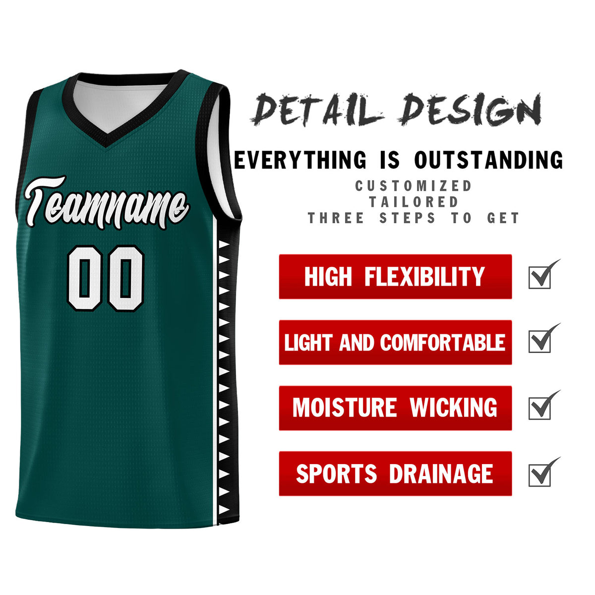 Custom Midnight Green Black Basketball Kits With Side Zigzag Pattern