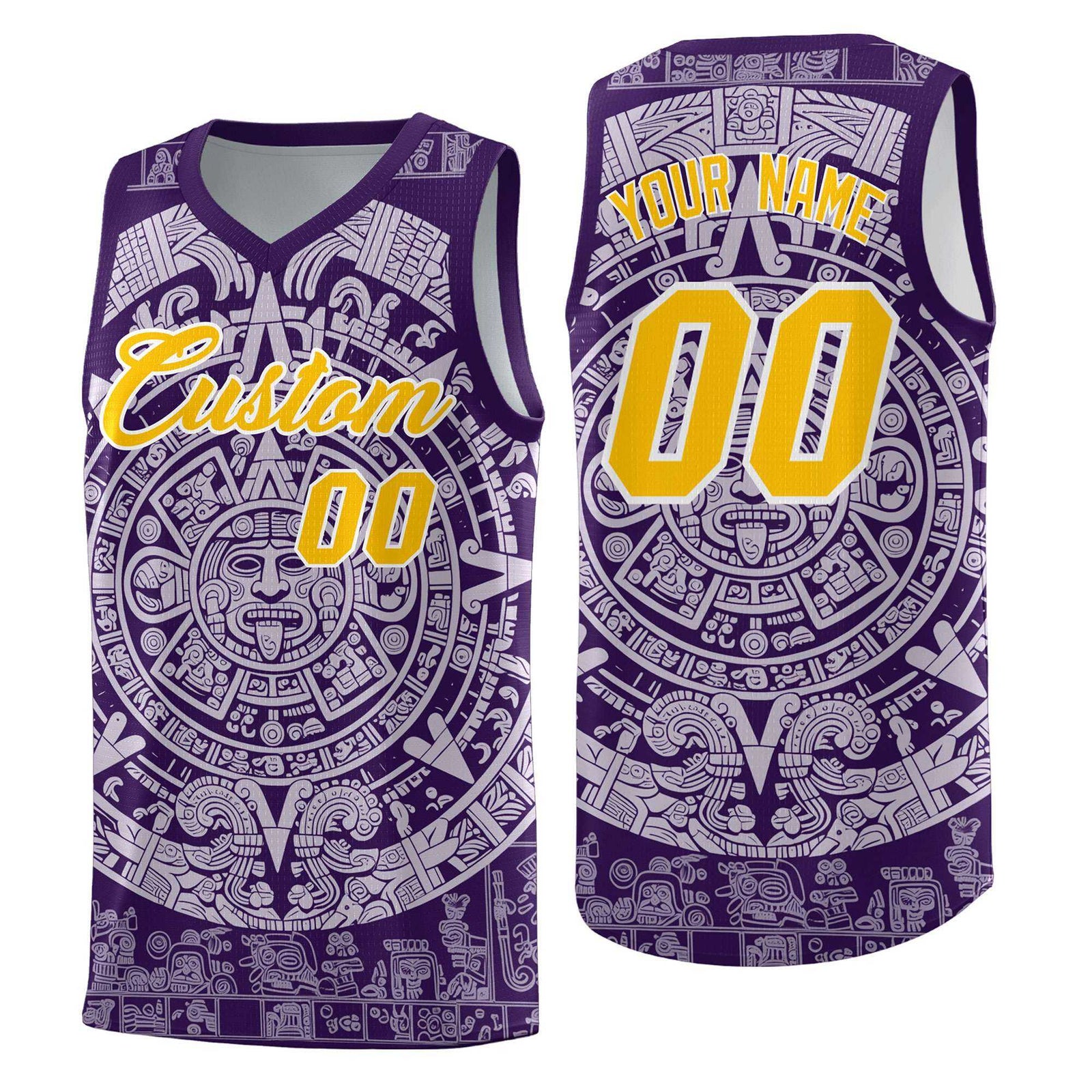 Custom Youth Basketball Jerseys Light Purple Aztec Sun Stone Pattern Custom Team Set