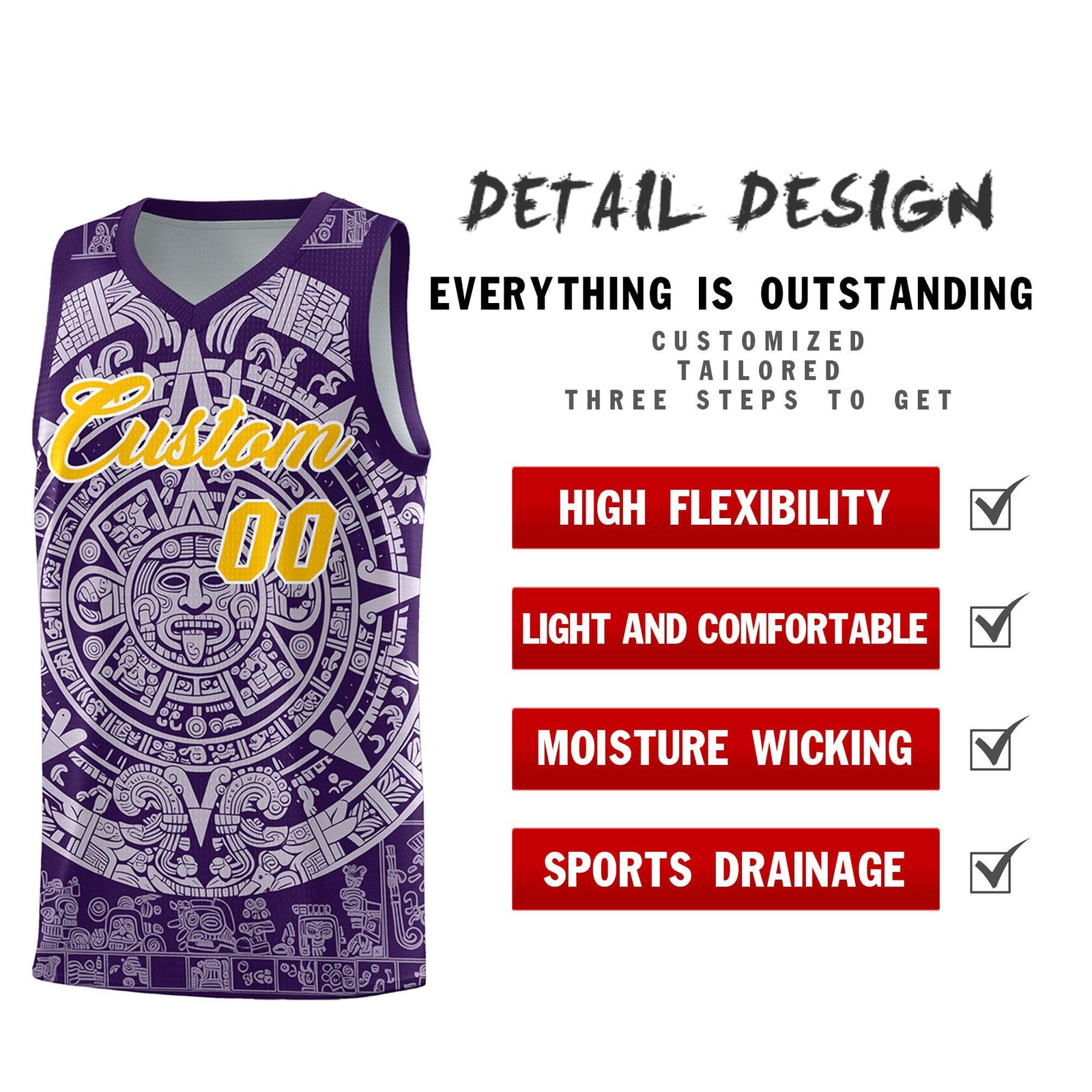 Custom Youth Basketball Jerseys Light Purple Aztec Sun Stone Pattern Custom Team Set