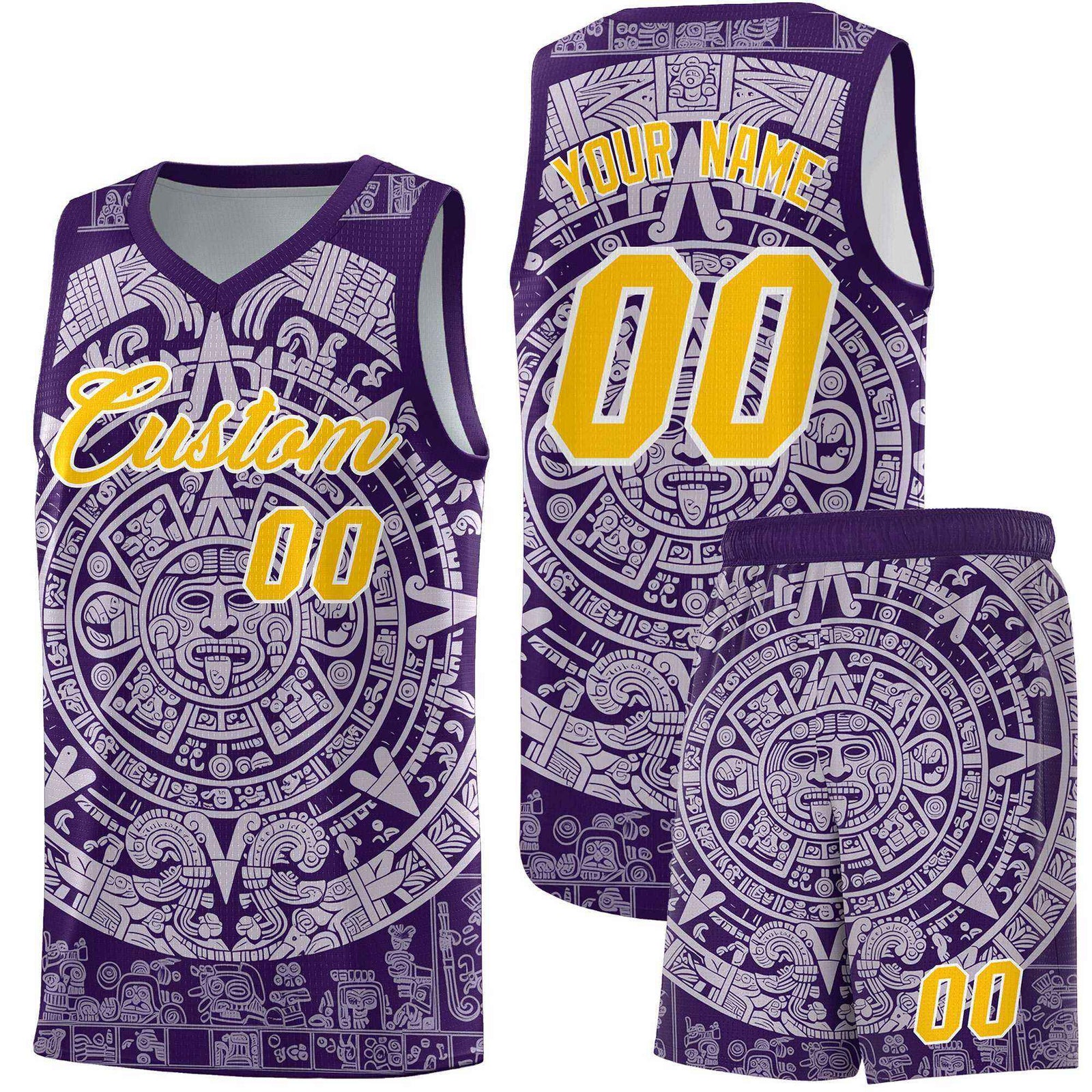 Custom Youth Basketball Jerseys Light Purple Aztec Sun Stone Pattern Custom Team Set