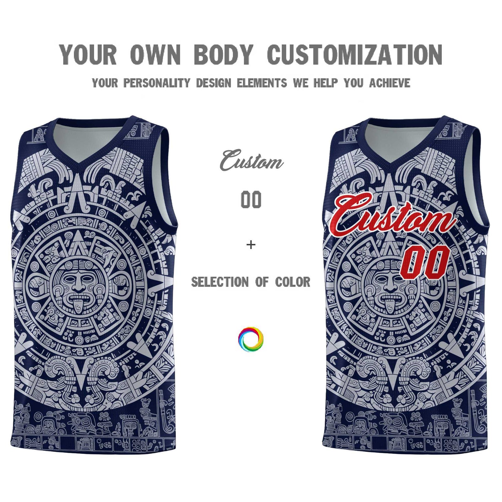 Custom Youth Basketball Jerseys White Aztec Sun Stone Design Team Uniform