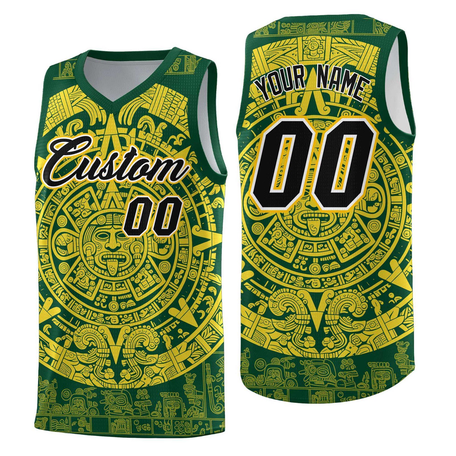Custom Youth Basketball Jerseys Gold Aztec Sun Stone Personalized Uniform