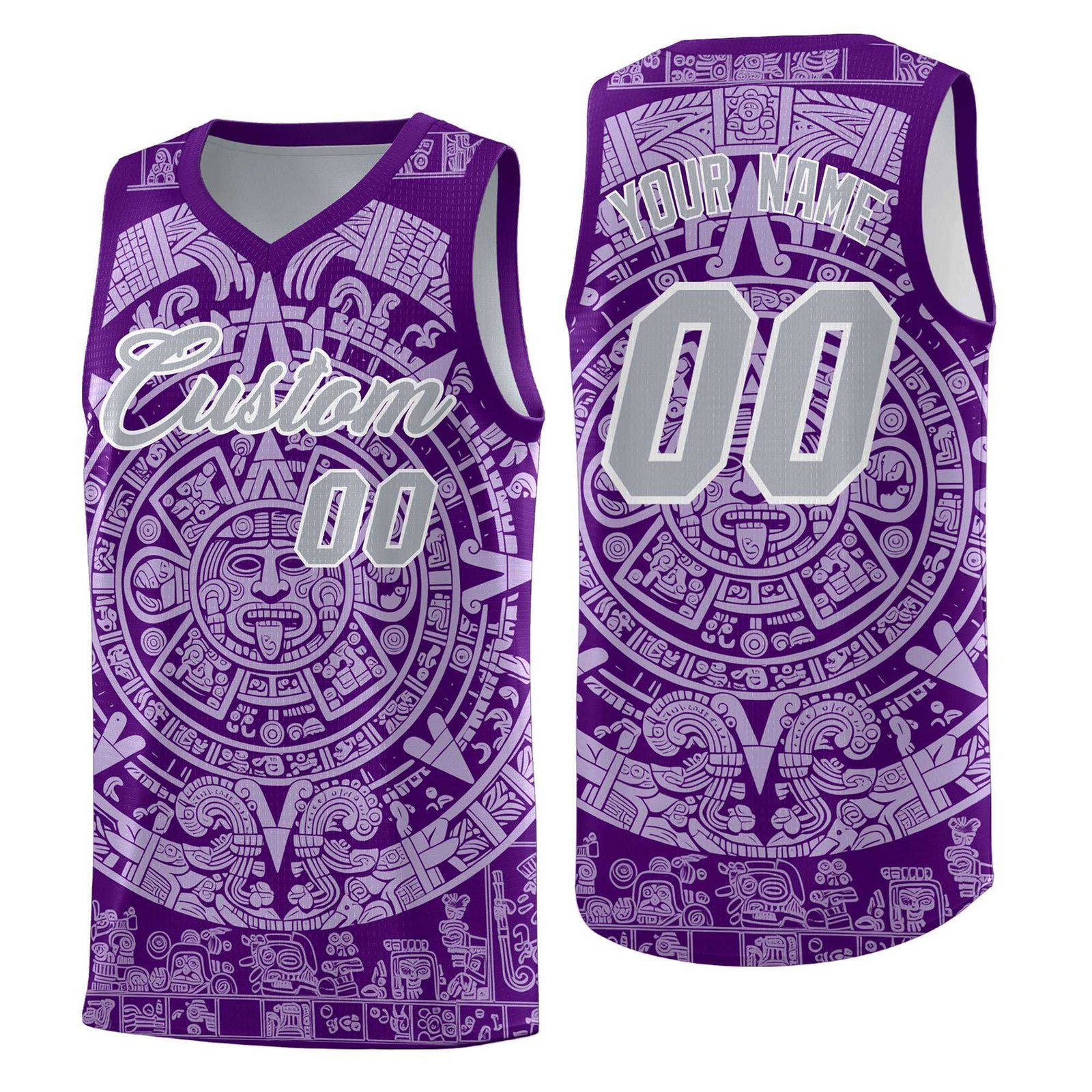 Custom Youth Basketball Jerseys Light Purple Aztec Sun Stone Pattern Custom Team Set