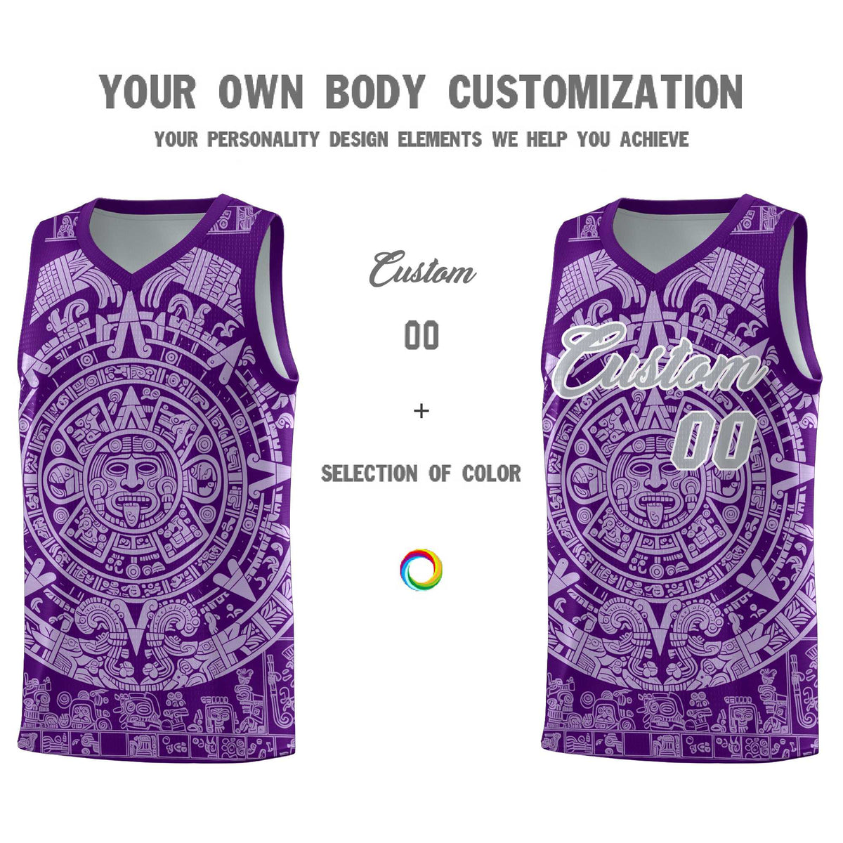 Custom Youth Basketball Jerseys Light Purple Aztec Sun Stone Pattern Custom Team Set