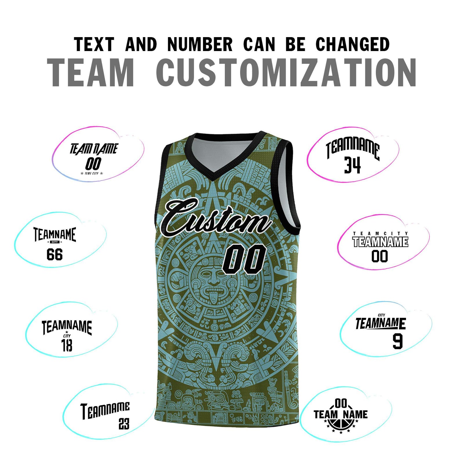 Custom Youth Basketball Jerseys Sky Blue Aztec Sun Stone Personalized Uniform