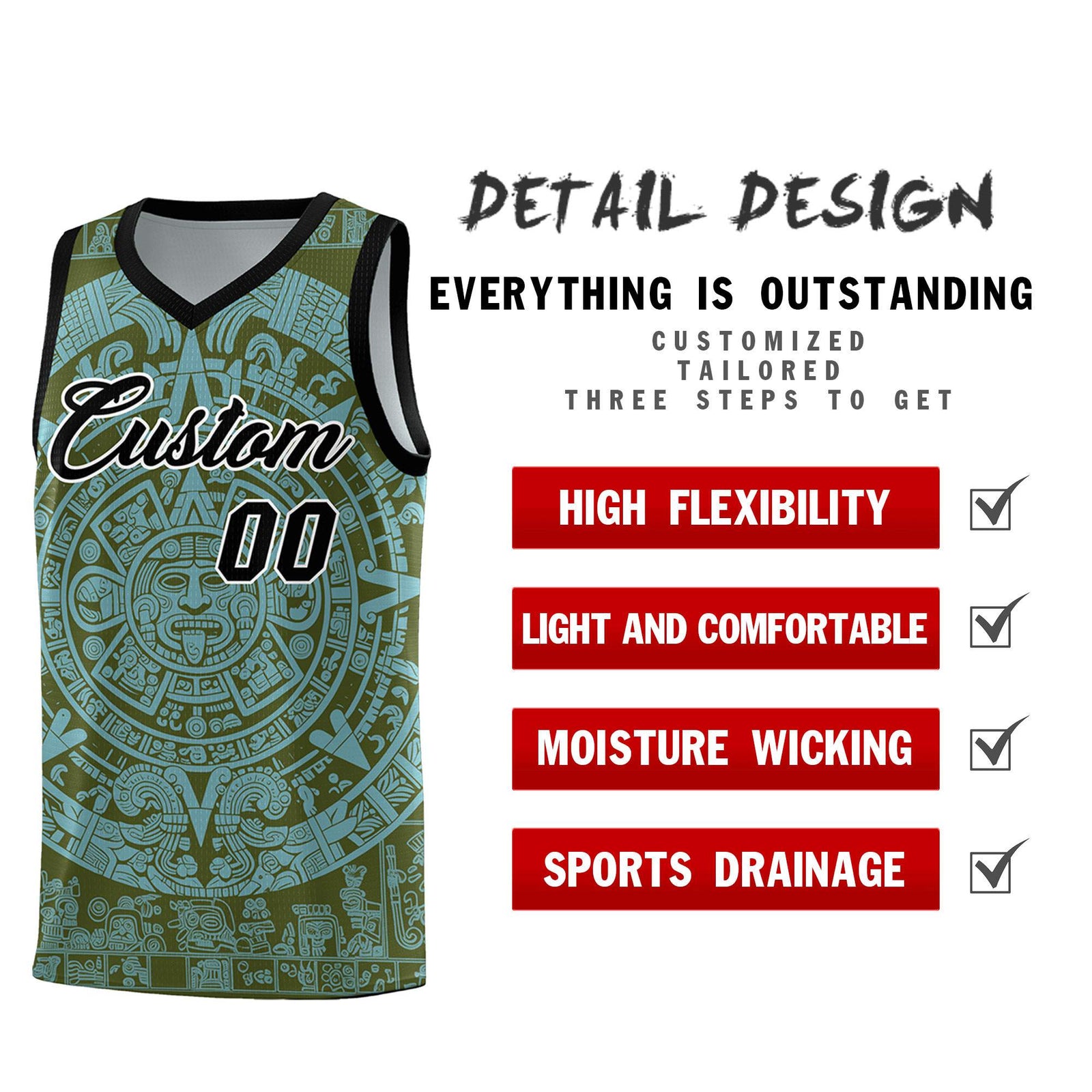 Custom Youth Basketball Jerseys Sky Blue Aztec Sun Stone Personalized Uniform