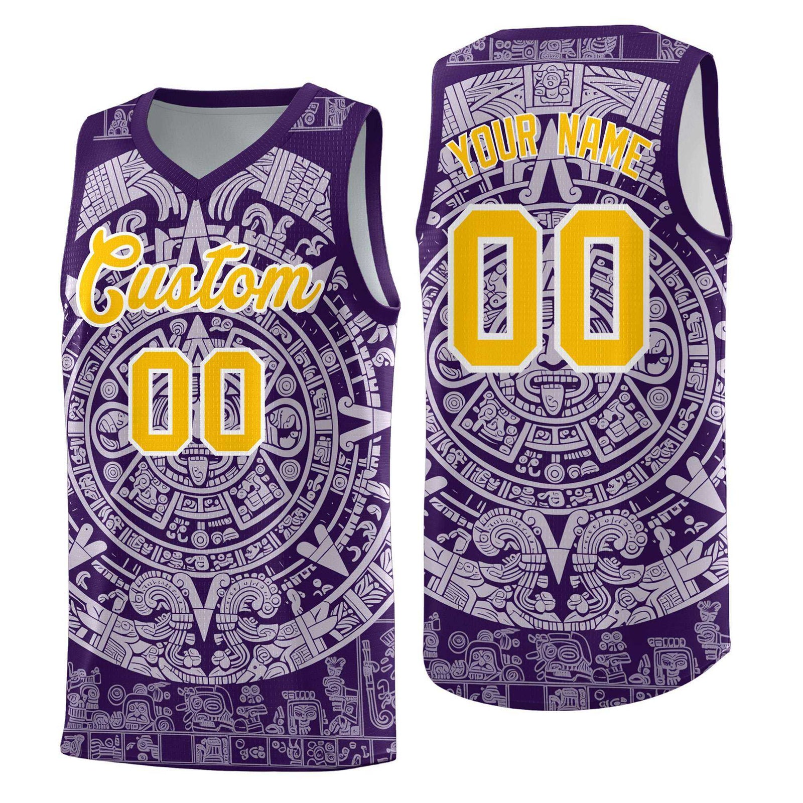 Custom Youth Basketball Jerseys Light Purple Aztec Sun Stone Pattern Custom Team Set