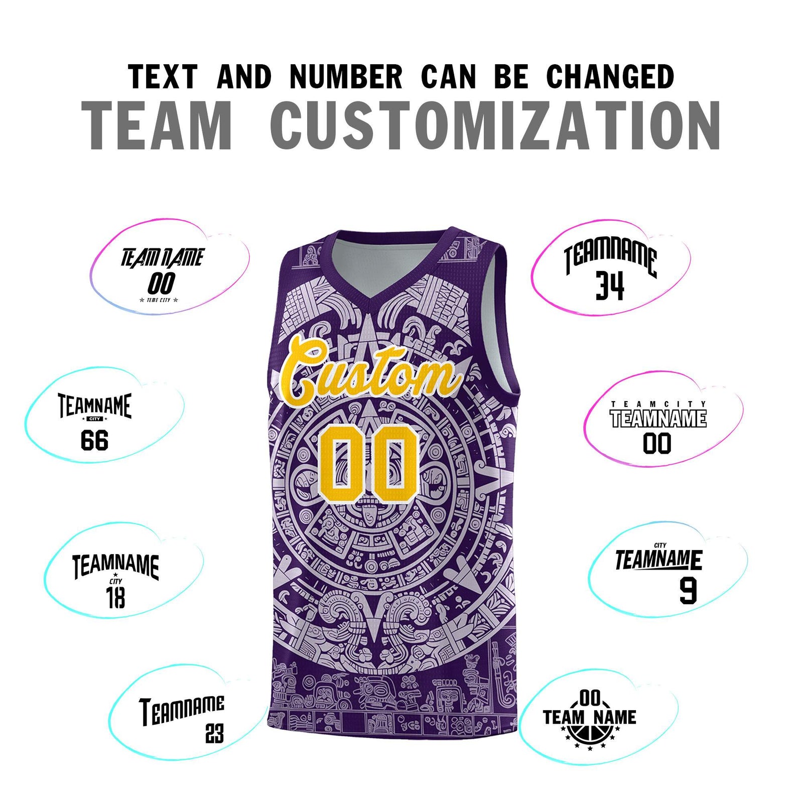 Custom Youth Basketball Jerseys Light Purple Aztec Sun Stone Pattern Custom Team Set
