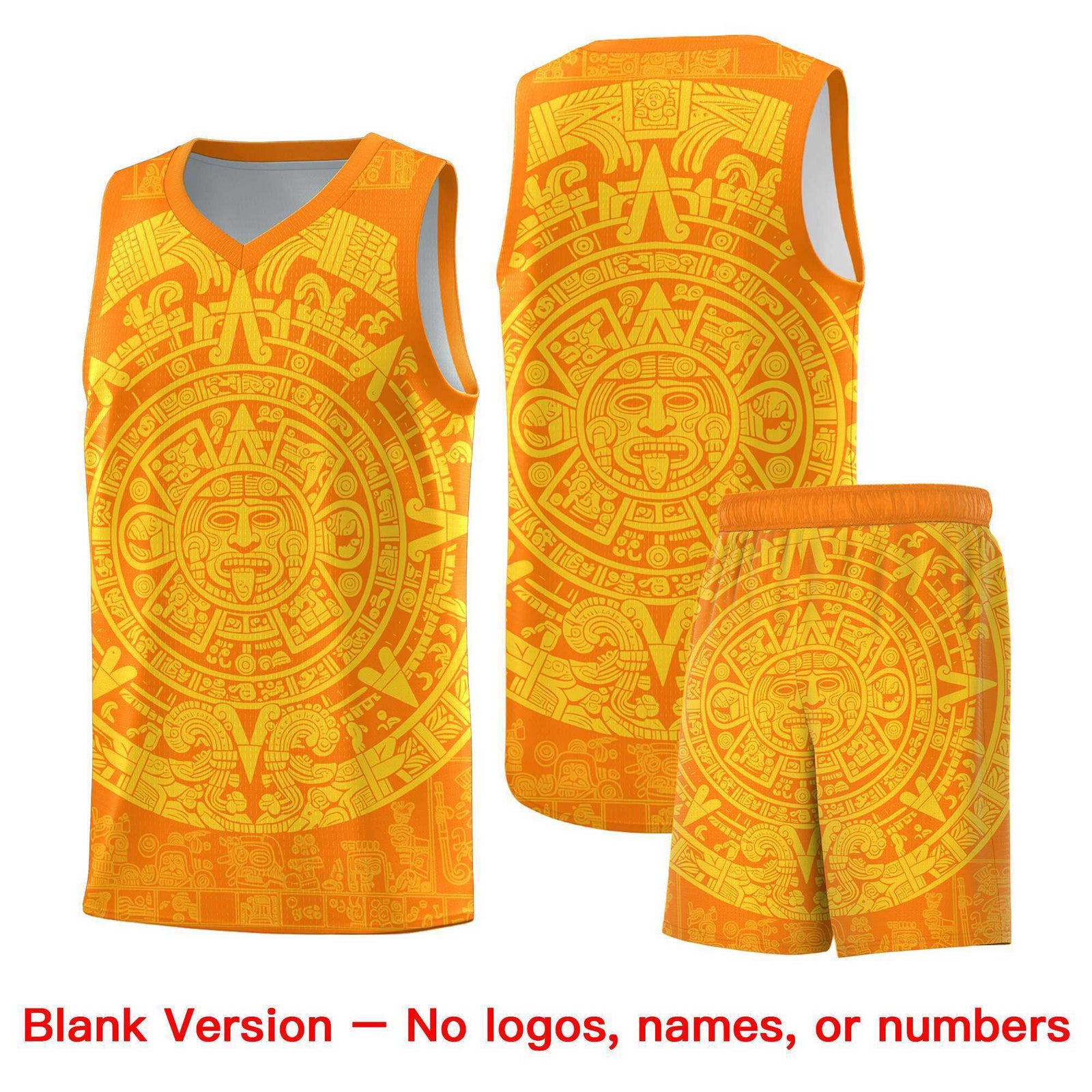 Custom Youth Basketball Jerseys Gold Aztec Sun Stone Design Team Uniform
