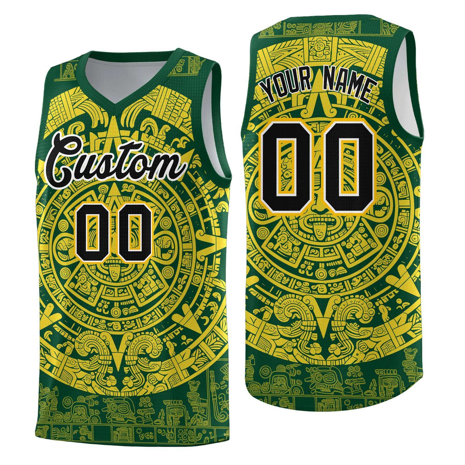 Custom Youth Basketball Jerseys Gold Aztec Sun Stone Personalized Uniform