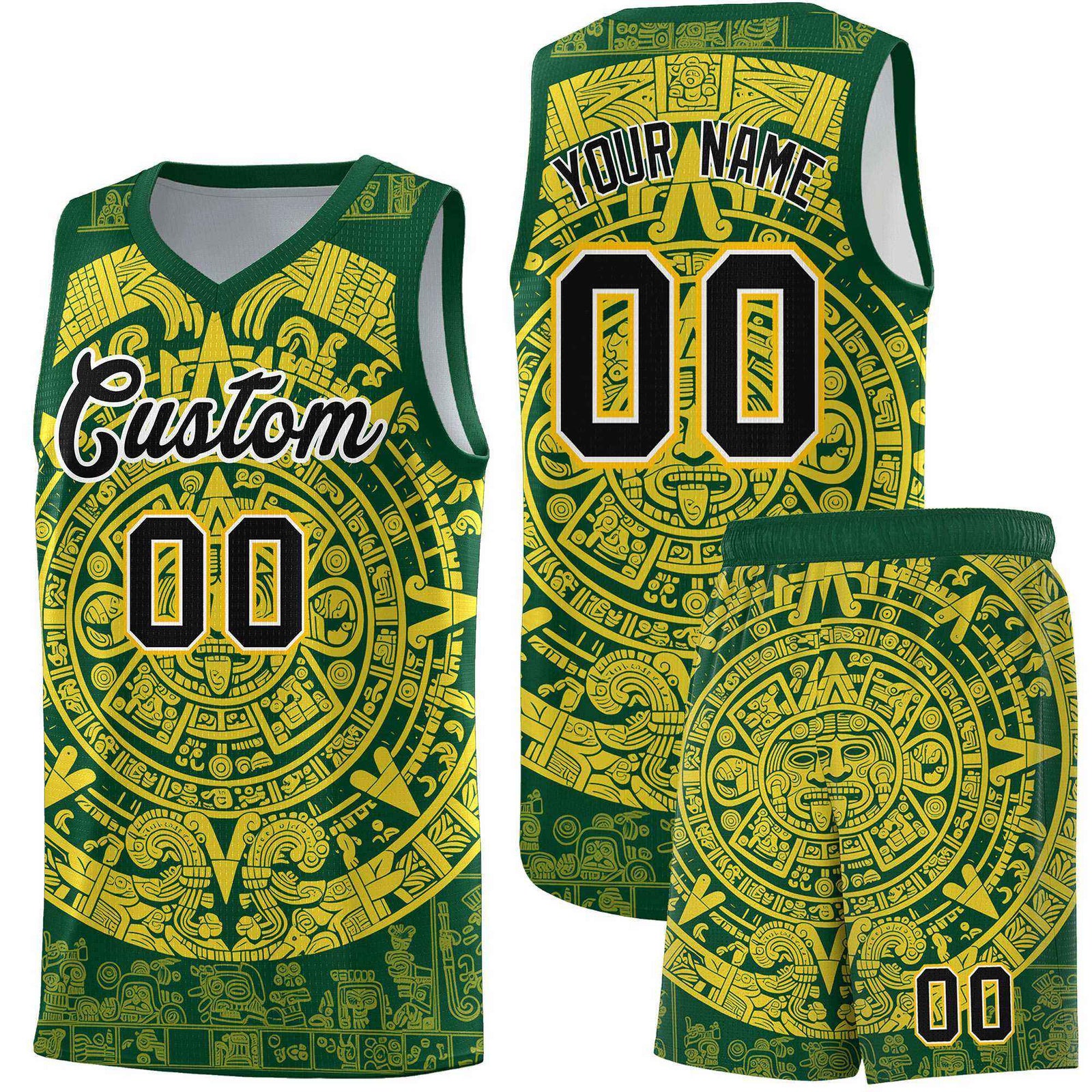Custom Youth Basketball Jerseys Gold Aztec Sun Stone Personalized Uniform