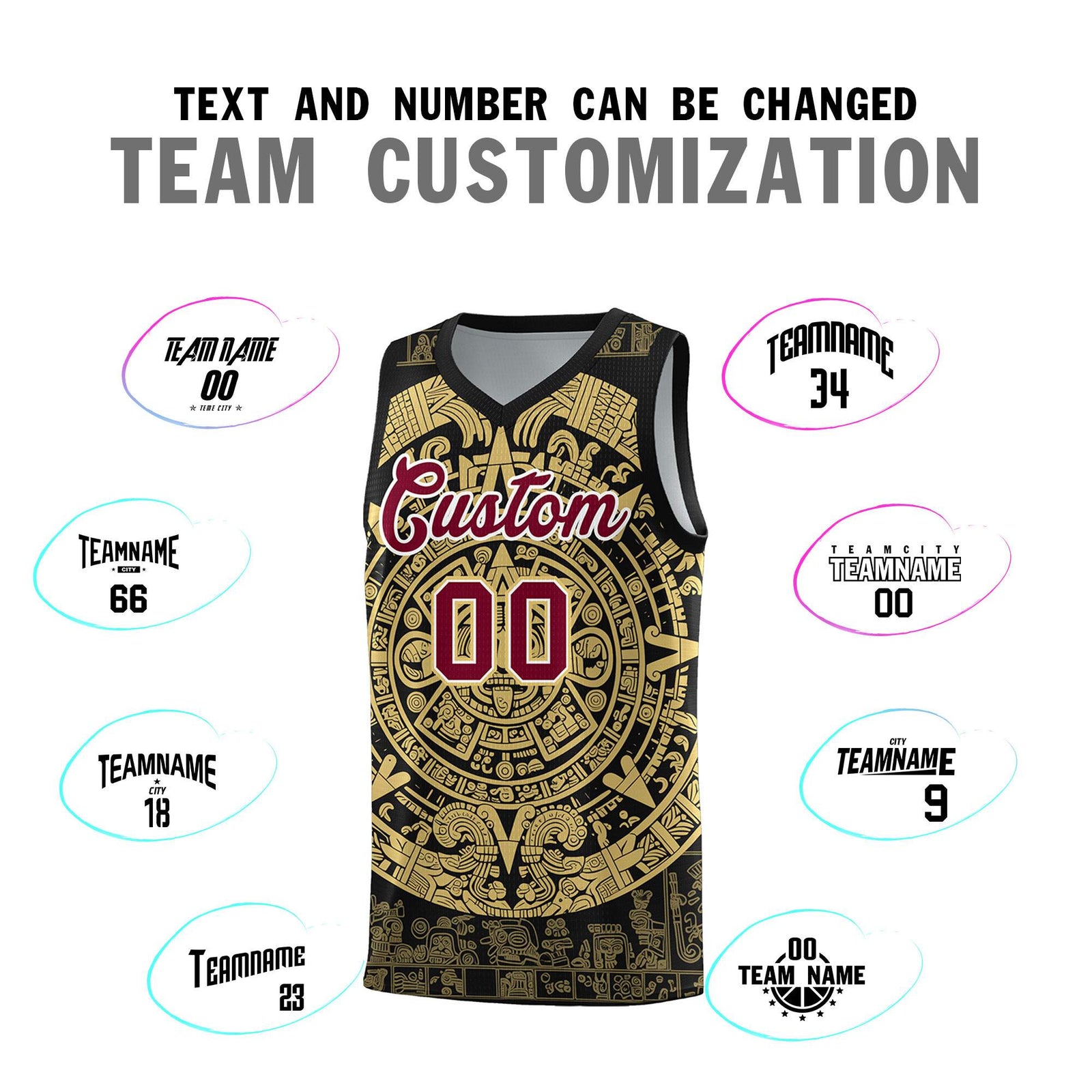 Custom Youth Basketball Jerseys Old Gold Aztec Sun Stone Pattern Custom Team Set
