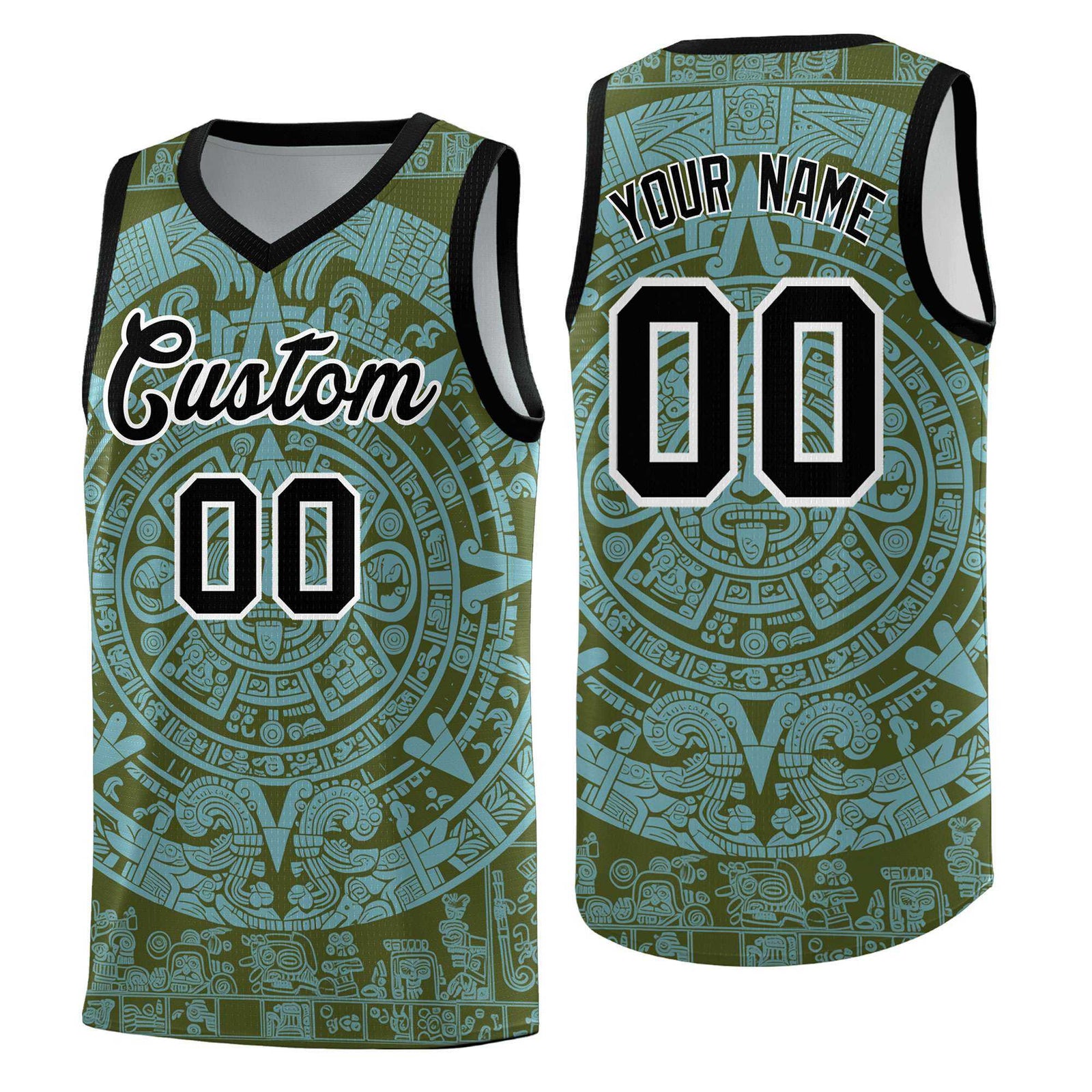 Custom Youth Basketball Jerseys Sky Blue Aztec Sun Stone Personalized Uniform