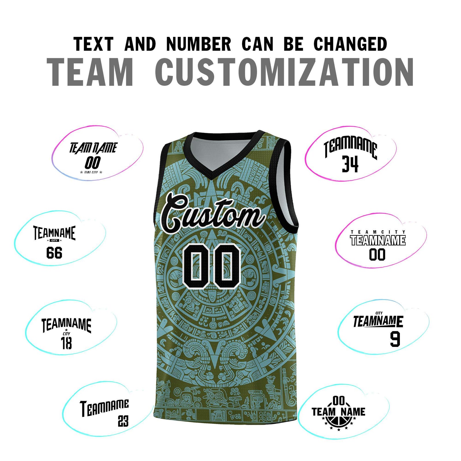Custom Youth Basketball Jerseys Sky Blue Aztec Sun Stone Personalized Uniform