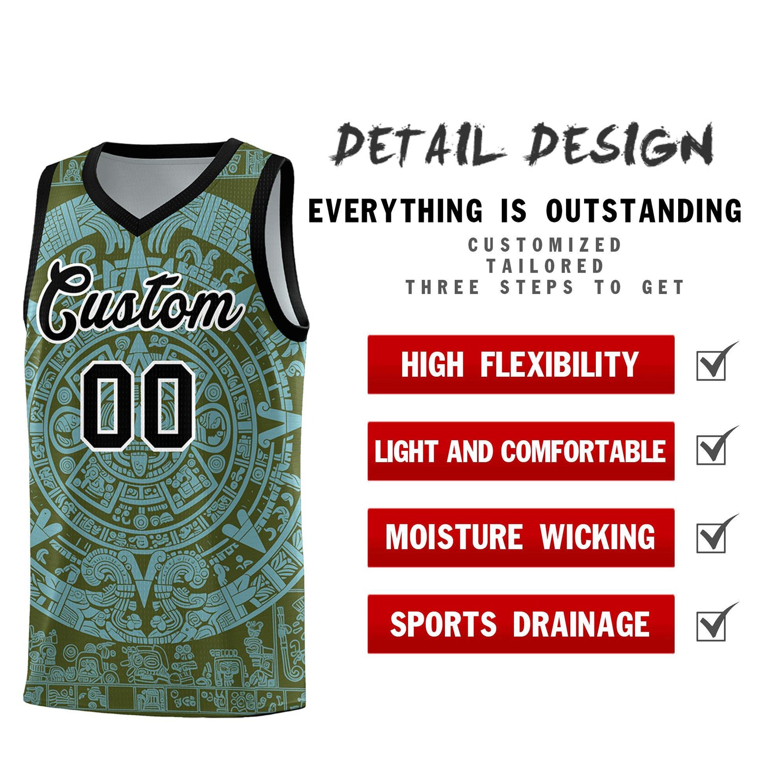 Custom Youth Basketball Jerseys Sky Blue Aztec Sun Stone Personalized Uniform