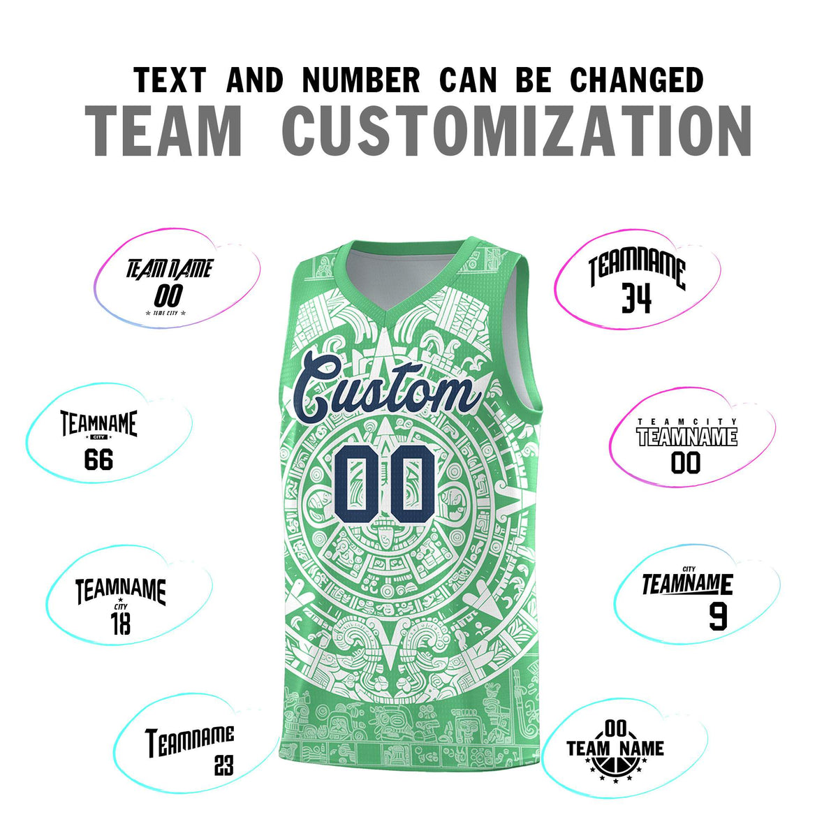Custom Youth Basketball Jerseys White Aztec Sun Stone Design Team Uniform