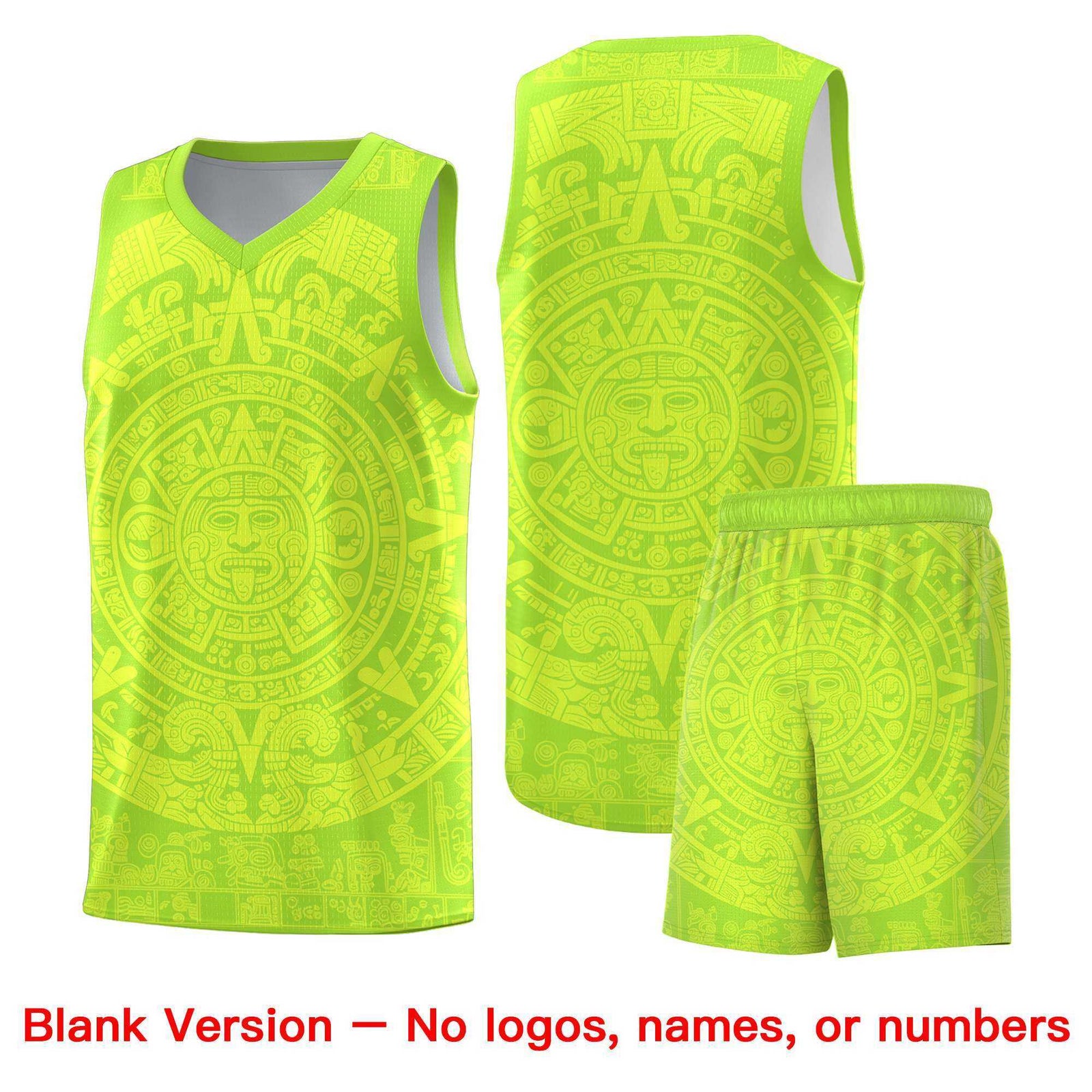 Custom Youth Basketball Jerseys Fluorescent Green Aztec Sun Stone Personalized Uniform