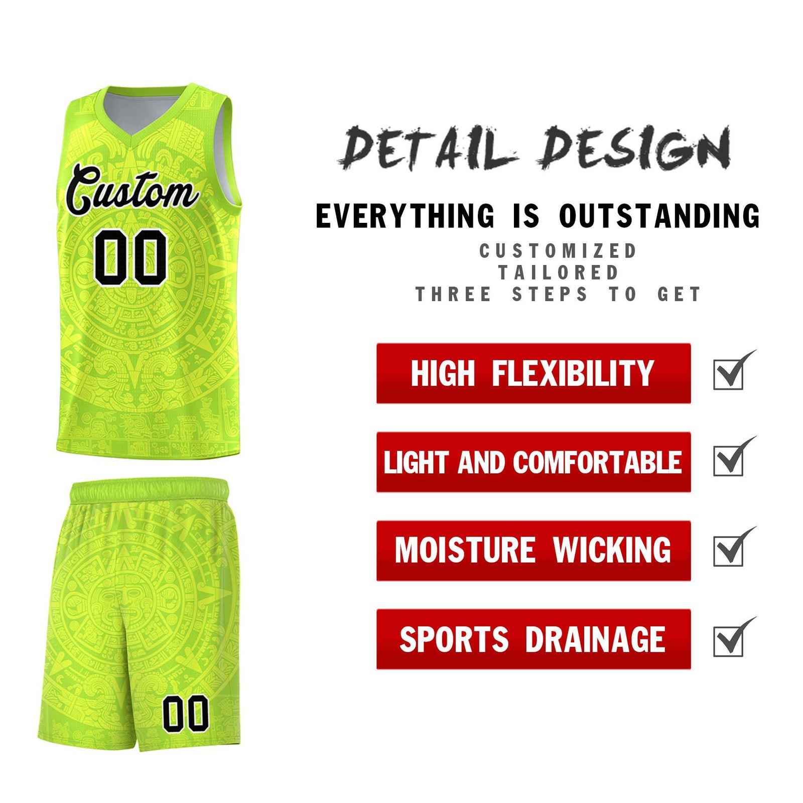 Custom Youth Basketball Jerseys Fluorescent Green Aztec Sun Stone Personalized Uniform