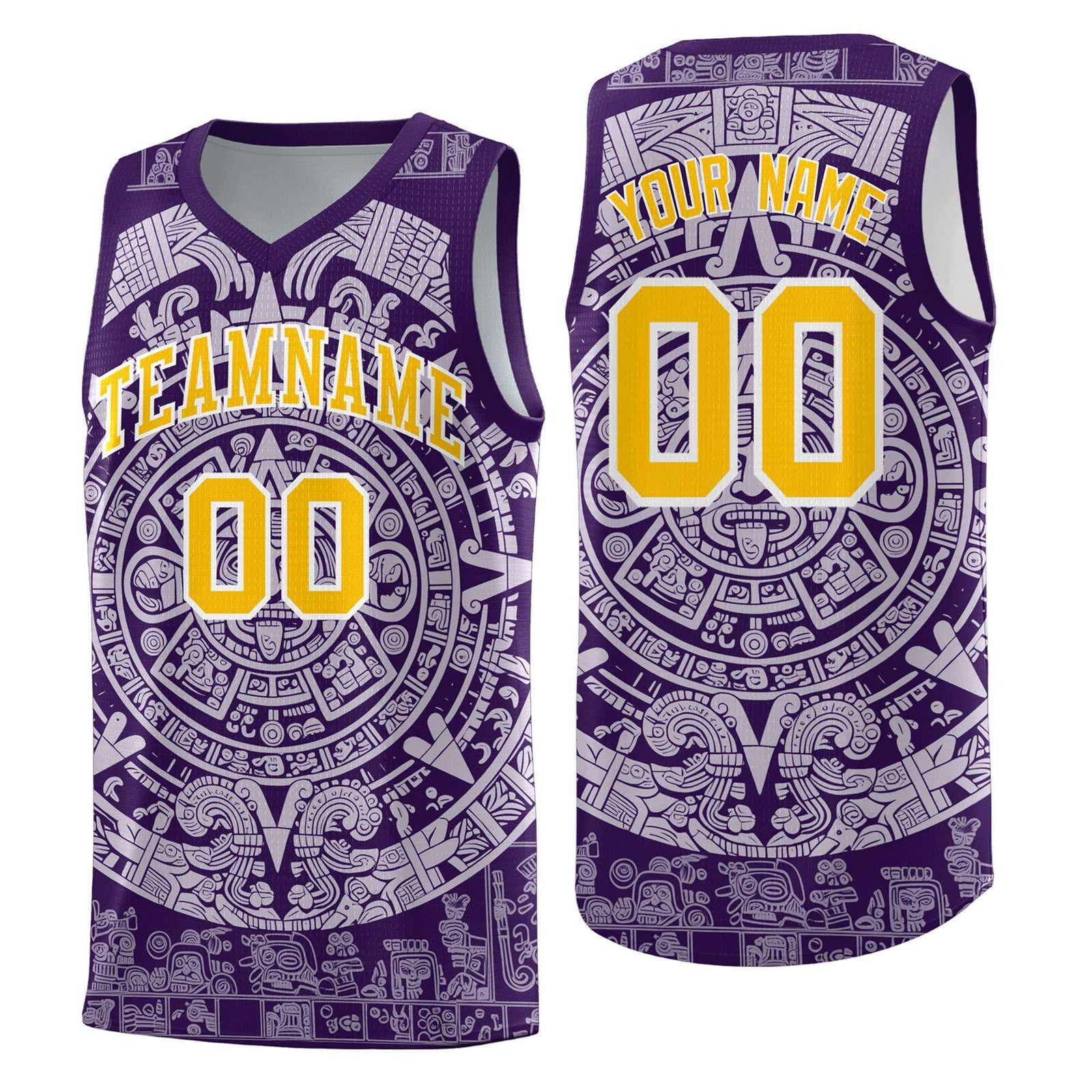 Custom Youth Basketball Jerseys Light Purple Aztec Sun Stone Pattern Custom Team Set