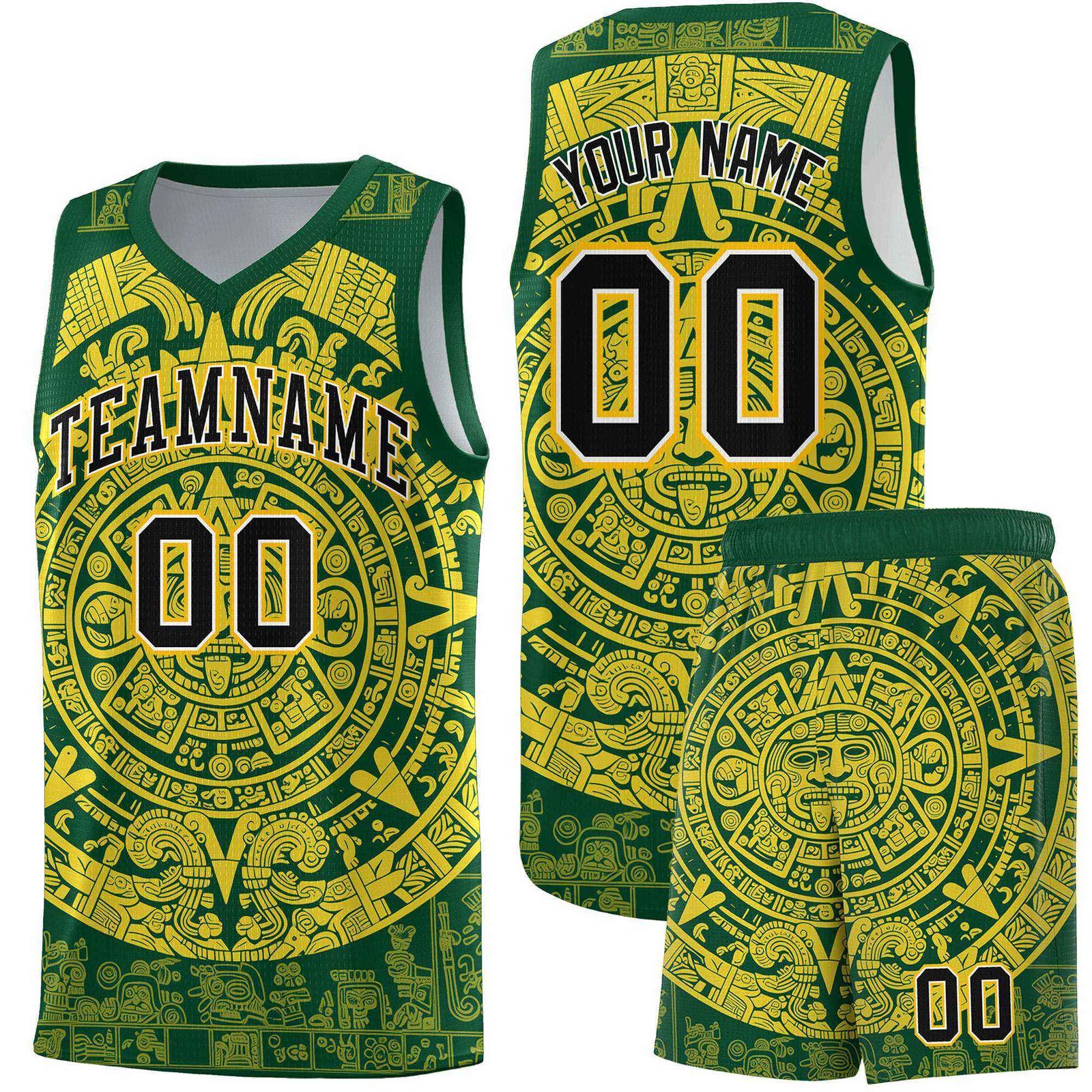 Custom Youth Basketball Jerseys Gold Aztec Sun Stone Personalized Uniform