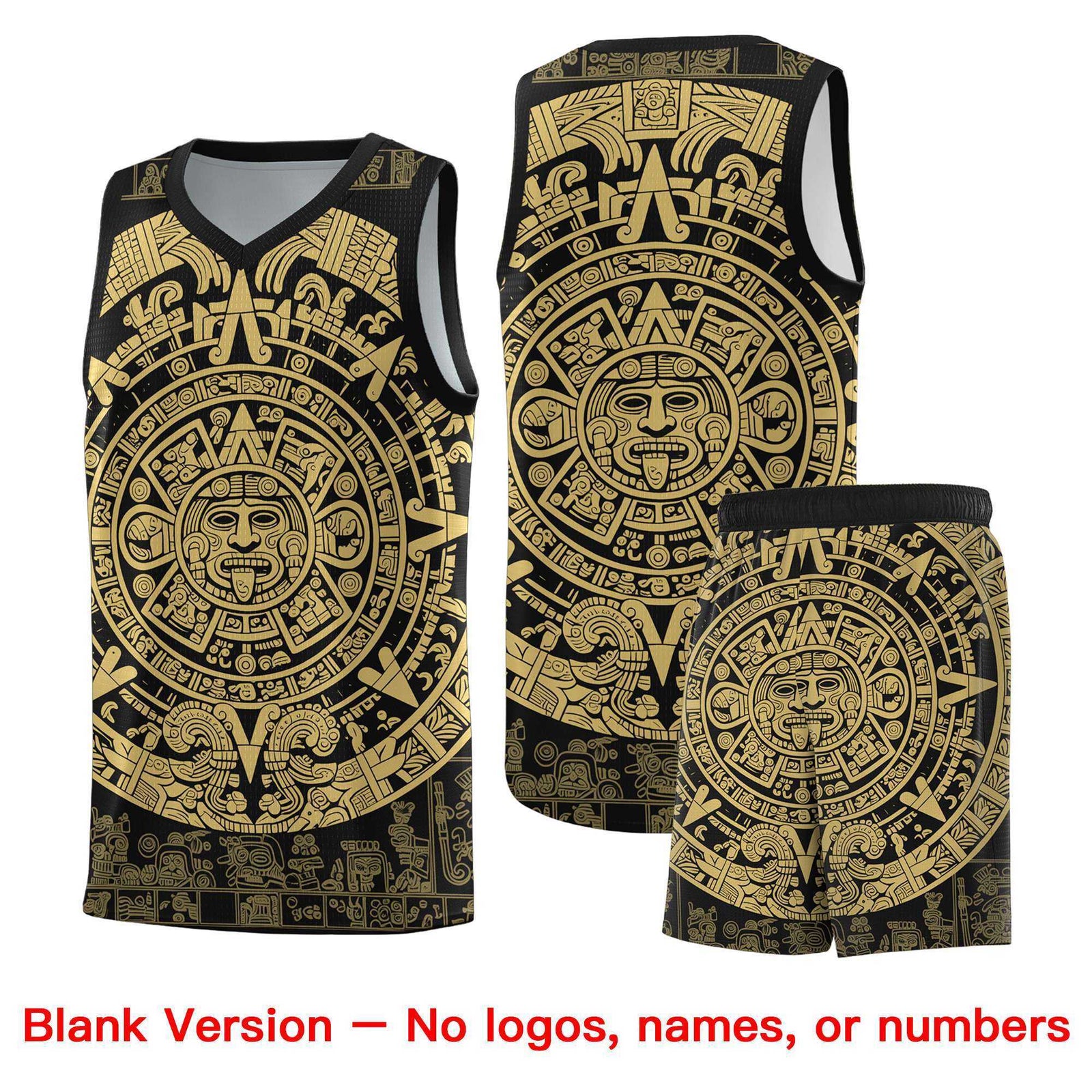 Custom Youth Basketball Jerseys Old Gold Aztec Sun Stone Pattern Custom Team Set