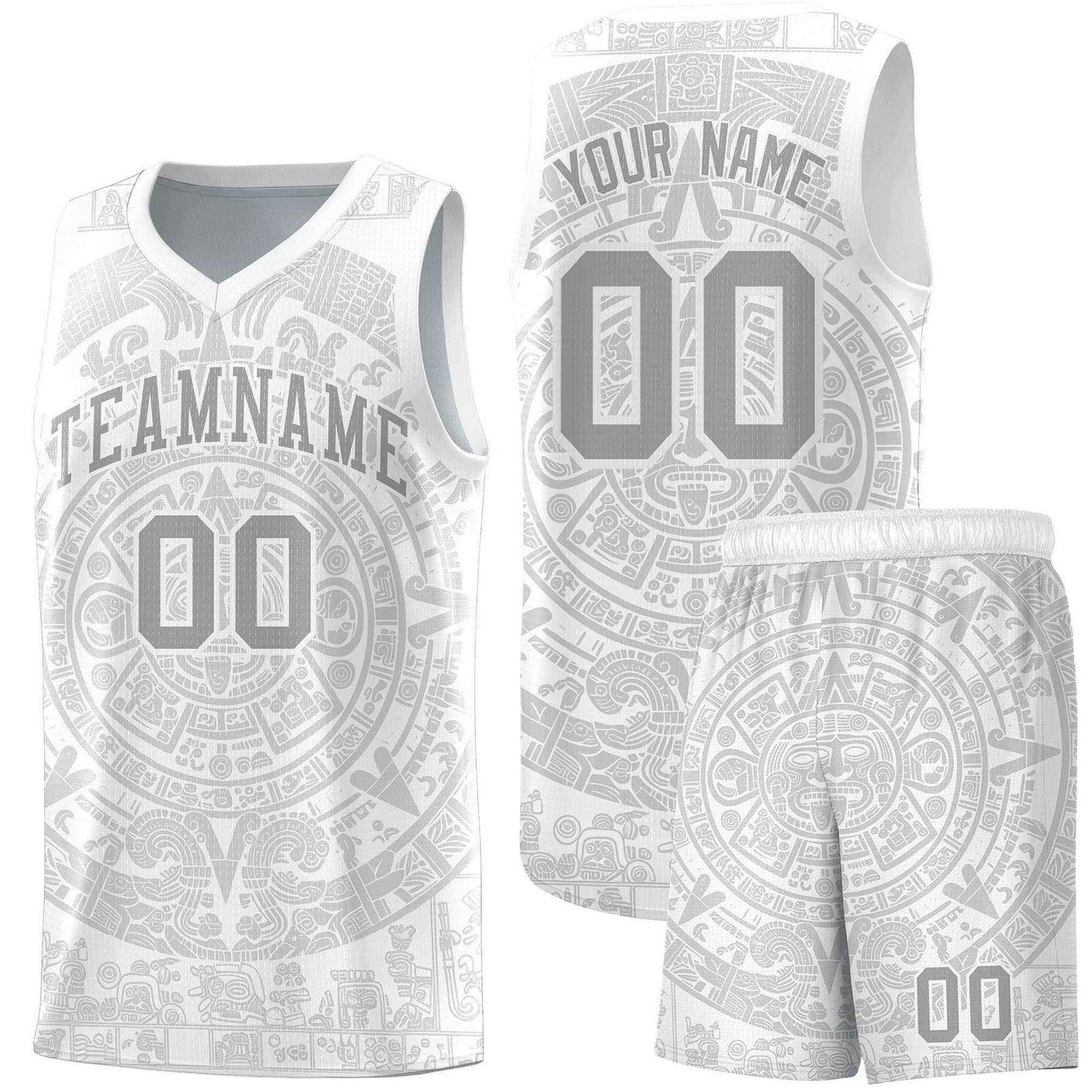 Custom Youth Basketball Jerseys Gray Aztec Sun Stone Personalized Uniform